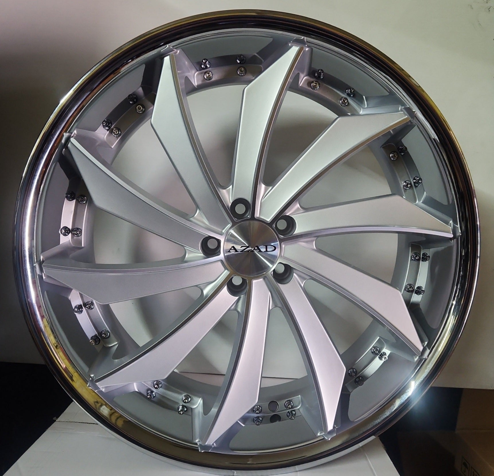 AZAD AZ911 22X10.5 5X112 RIGH HAND SILVER + STAINELESS STEEL LIP9 - Gun Hill Tire House (WTW - WHOLESALE TIRES & WHEELS)