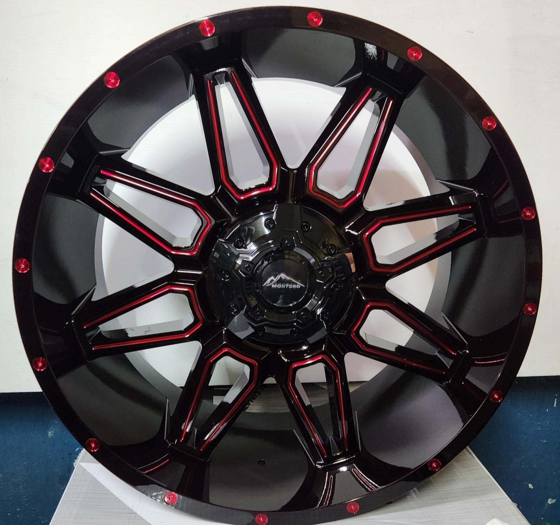 MONTORO M12 20x10 6x5.5 MB MG M/RED TINT/ RED RIVETS - Gun Hill Tire House (WTW - WHOLESALE TIRES & WHEELS)