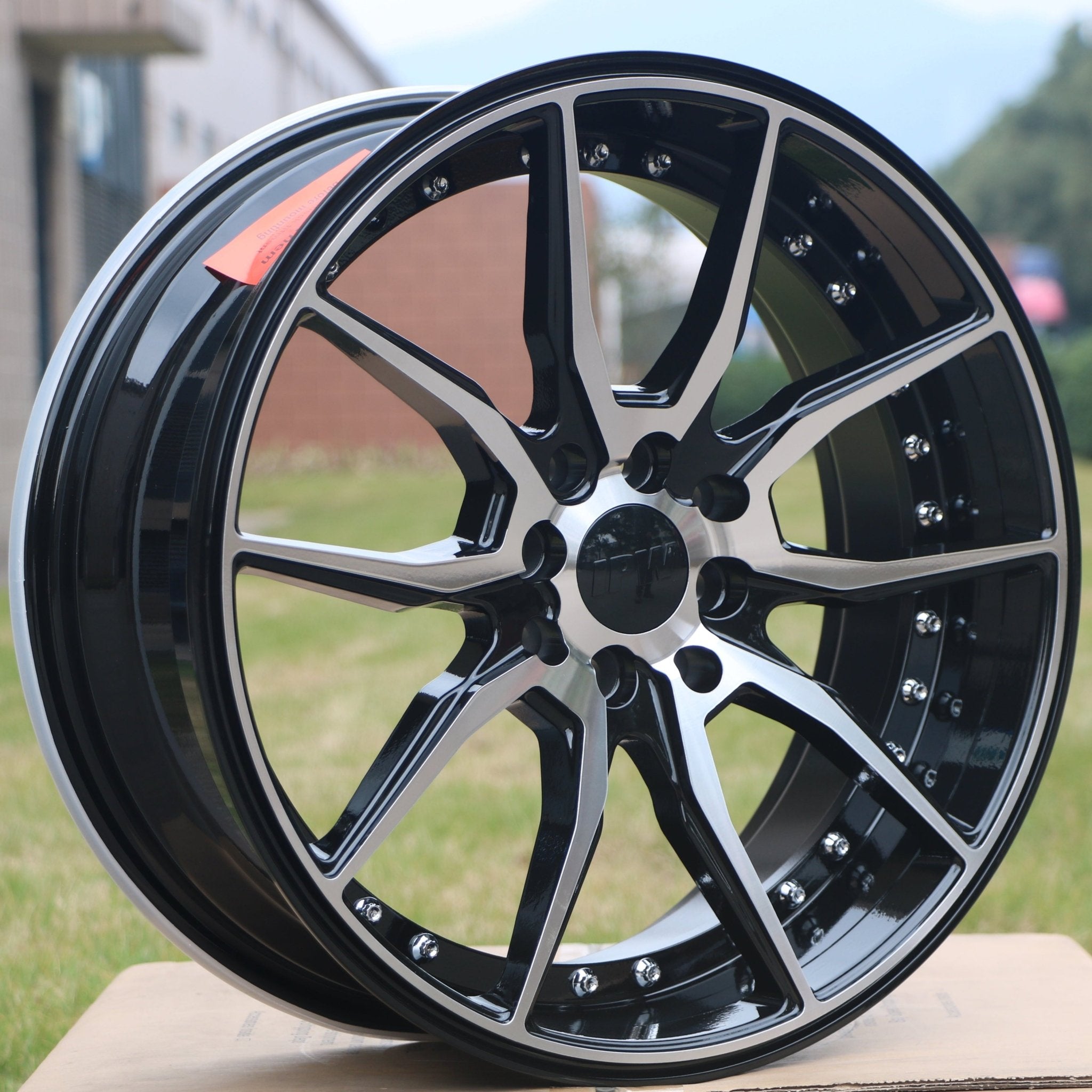 W512 1646 Black Machined Face Silver Rivet 20*9.5 ET35 5x114.3 CB73.1 - Gun Hill Tire House (WTW - WHOLESALE TIRES & WHEELS)