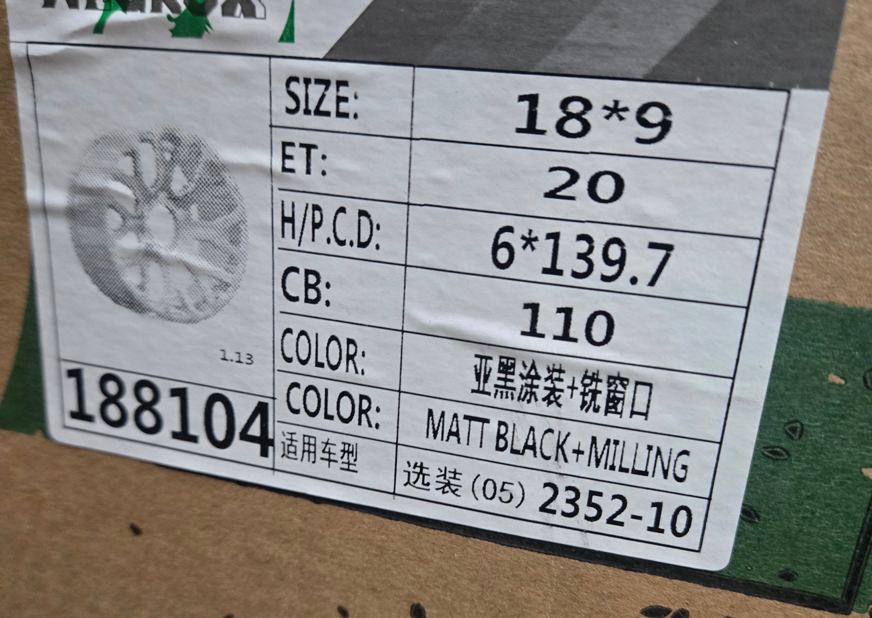 188104 18x9.0 6x139.7 MATT BLACK MILLING