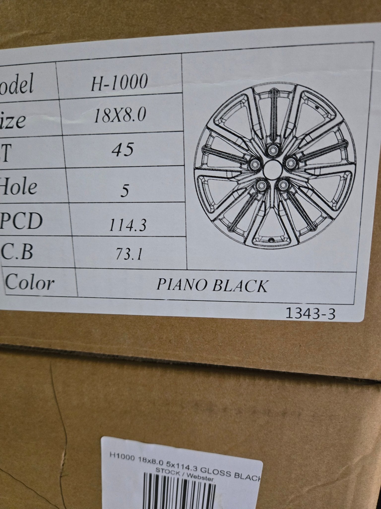 H1000 18x8.0 5x114.3 GLOSS BLACK - Gun Hill Tire House (WTW - WHOLESALE TIRES & WHEELS)