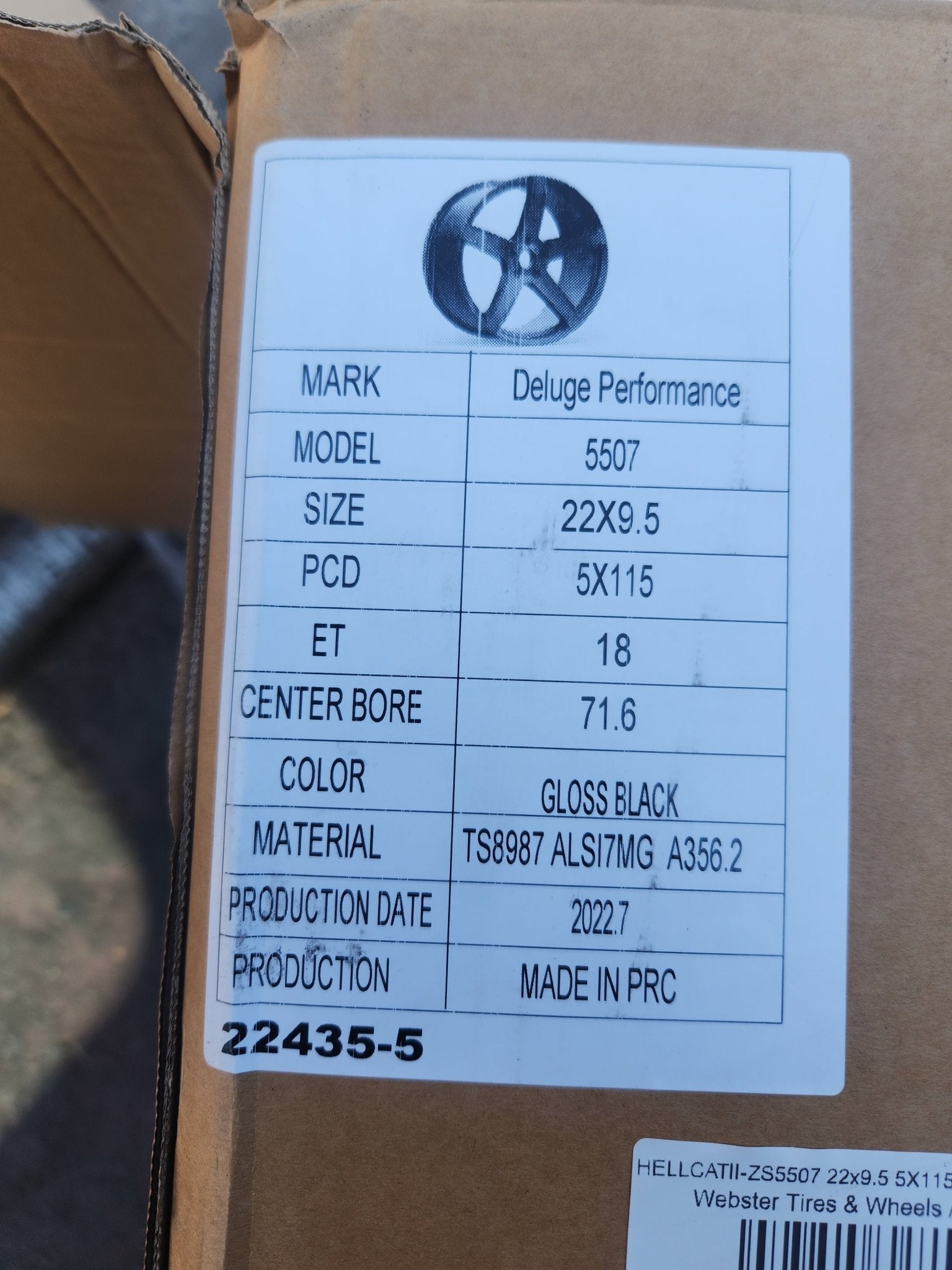 HELLCATII - ZS5507 22x9.5 5X115 GLOSS BLACK - Gun Hill Tire House (WTW - WHOLESALE TIRES & WHEELS)