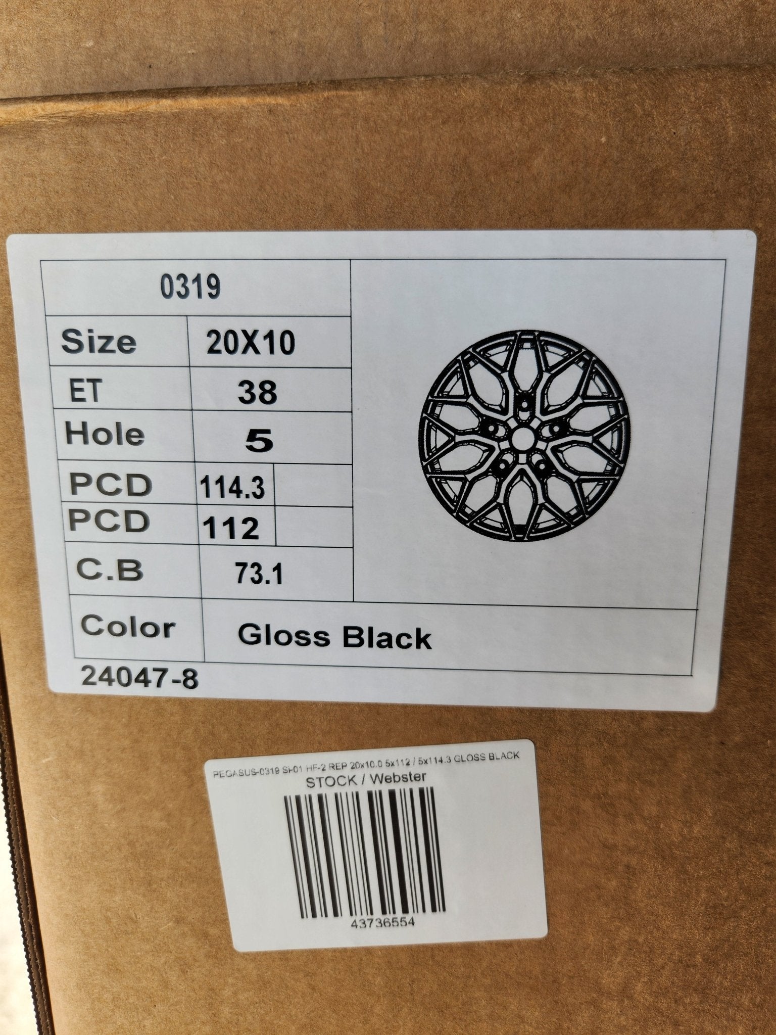PEGASUS - 0319 507 Si - 01 HF - 2 REP 20x10.0 5x112 / 5x114.3 GLOSS BLACK - Gun Hill Tire House (WTW - WHOLESALE TIRES & WHEELS)