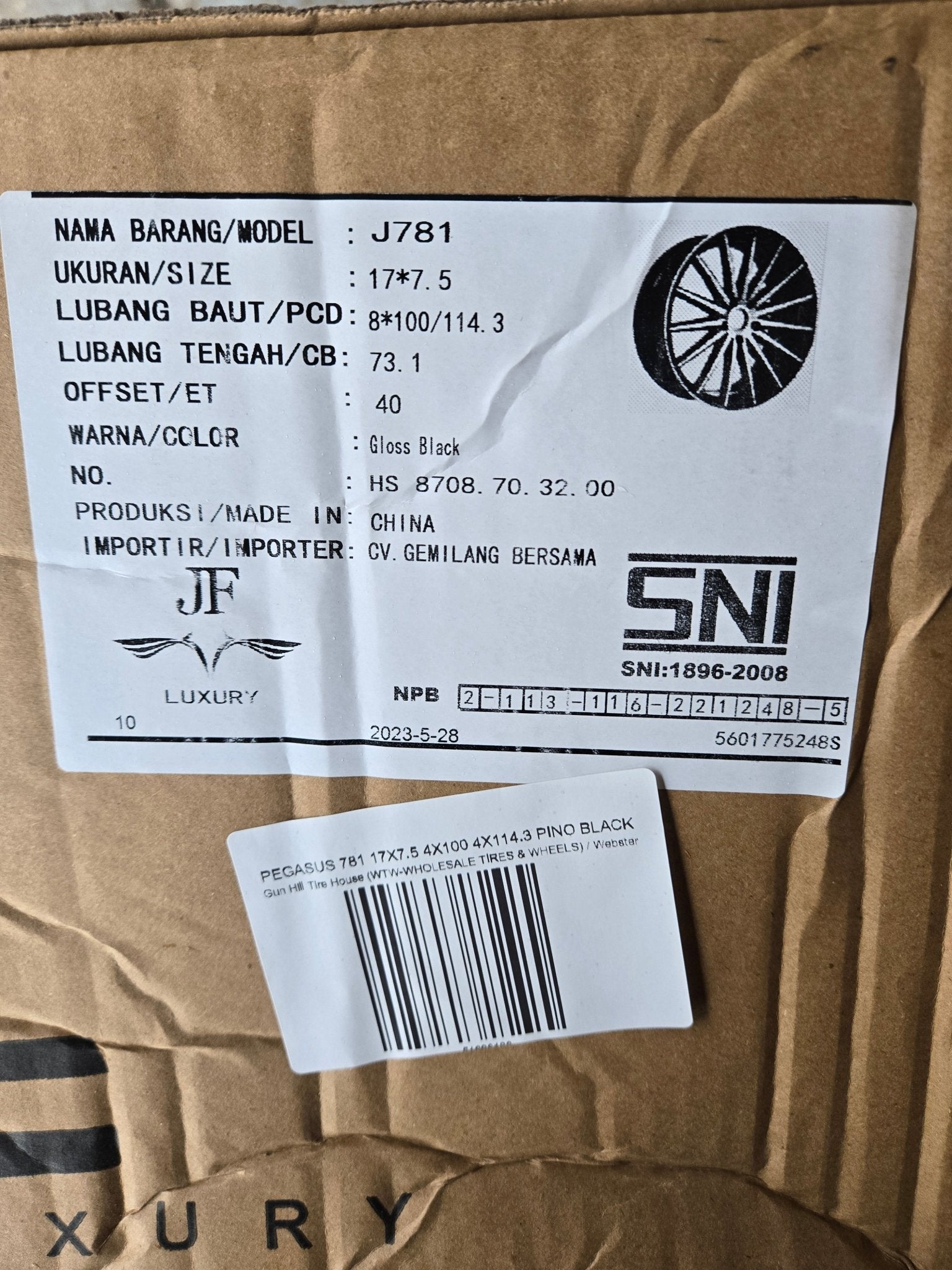 PEGASUS 781 17X7.5 4X100 4X114.3 PINO BLACK - Gun Hill Tire House (WTW - WHOLESALE TIRES & WHEELS)