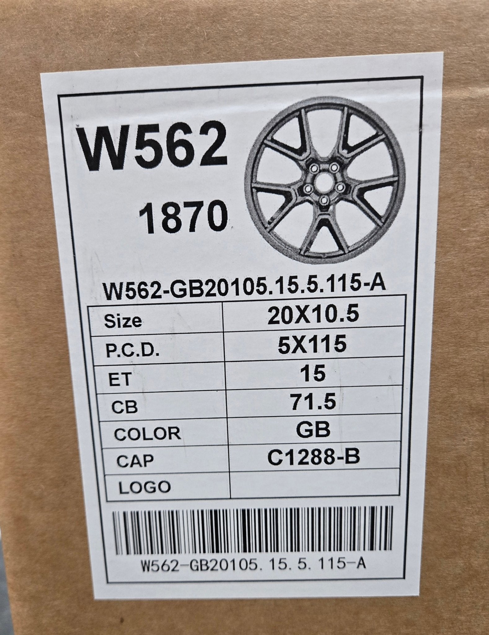 W562 20X10.5 5X115 GLOSS BLACK - Gun Hill Tire House (WTW - WHOLESALE TIRES & WHEELS)