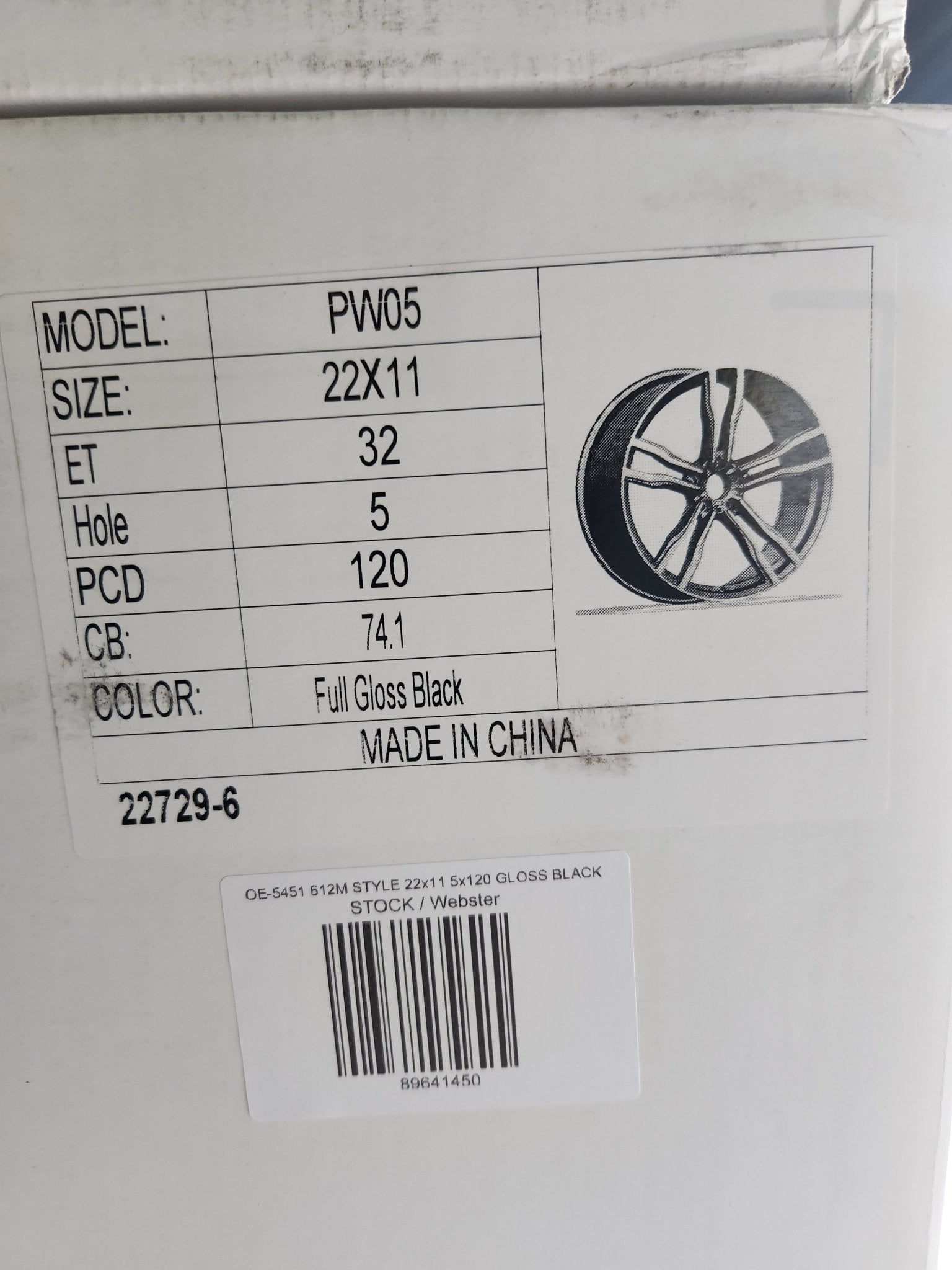 OE - 5451 612M STYLE 22x11 5x120 GLOSS BLACK - Gun Hill Tire House (WTW - WHOLESALE TIRES & WHEELS)