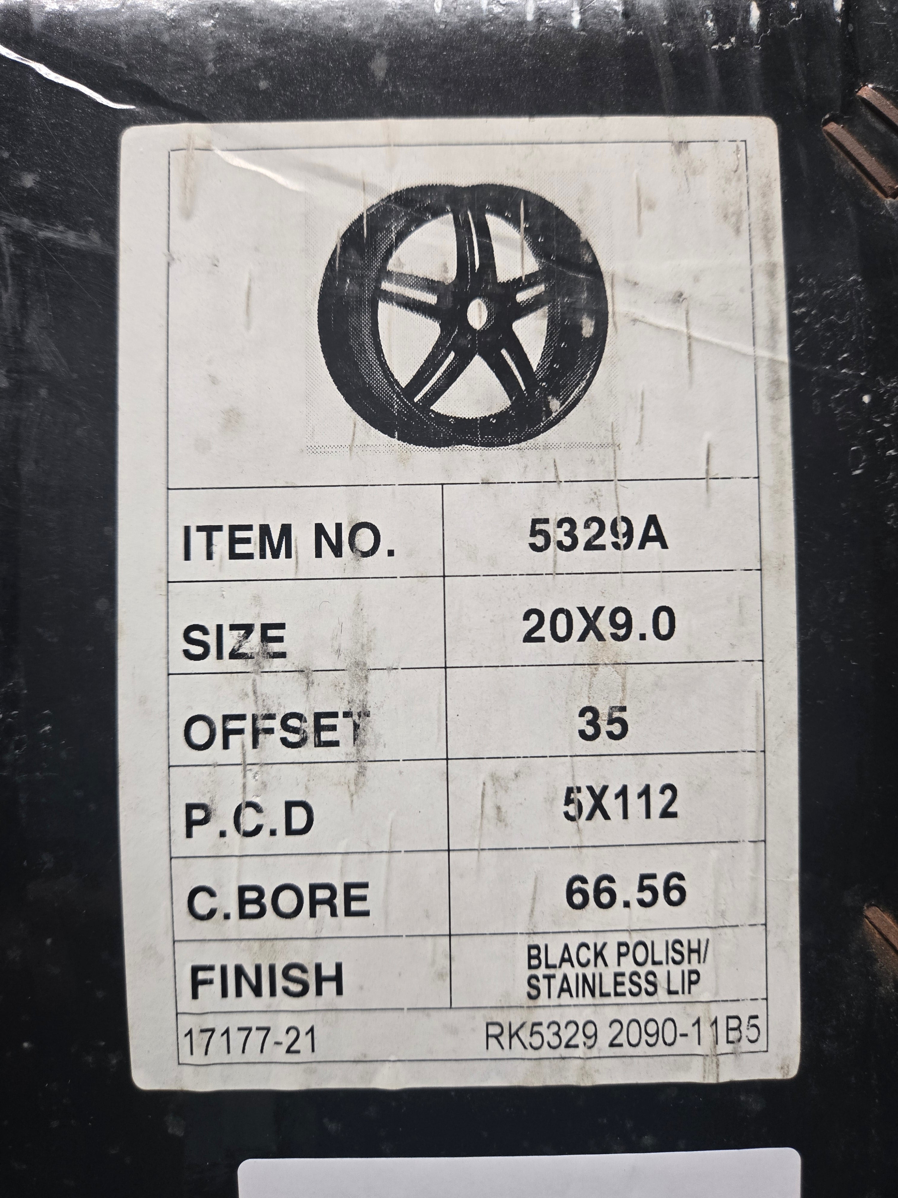5329A 20X9.5 5X112 BLACK POLISH LIP STAINLESS LIP