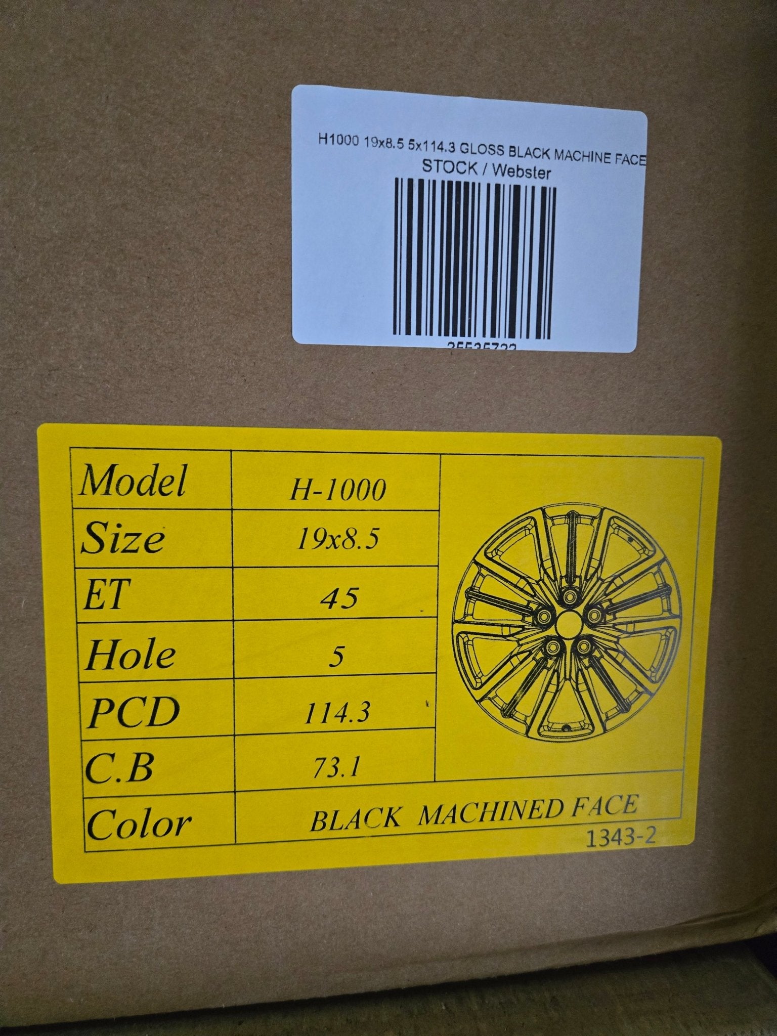H1000 19x8.5 5x114.3 GLOSS BLACK MACHINE FACE - Gun Hill Tire House (WTW - WHOLESALE TIRES & WHEELS)