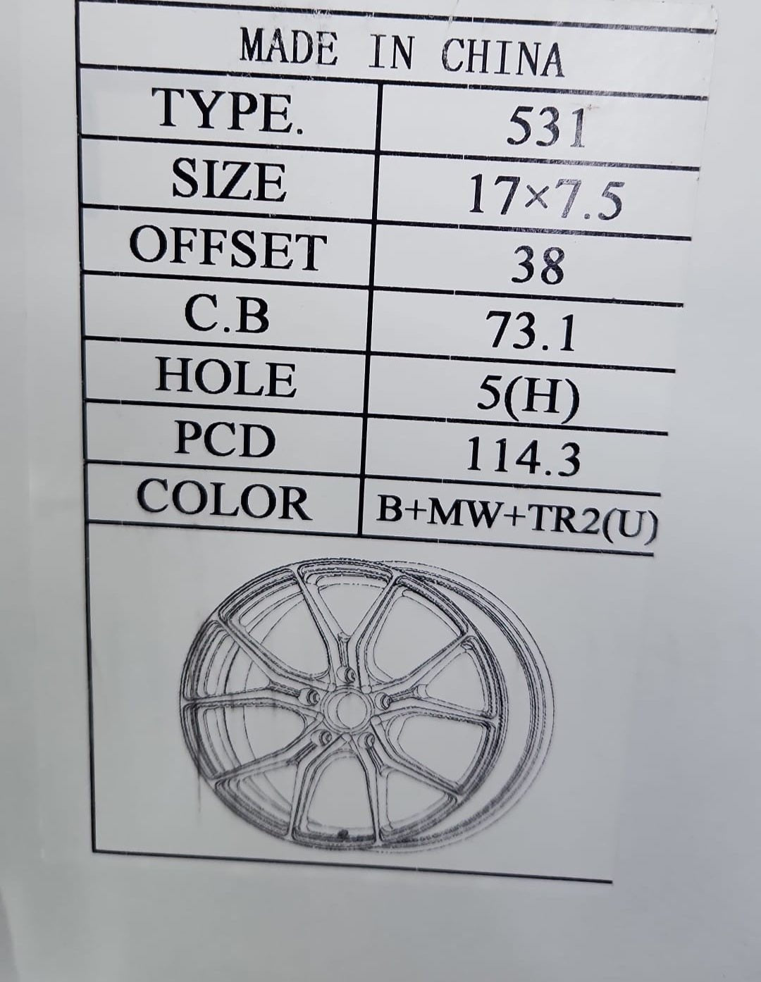 VELSEN 531 - WHEELS 17X7.5 5X4.5 B+MW+TR2 (U) - Gun Hill Tire House (WTW - WHOLESALE TIRES & WHEELS)