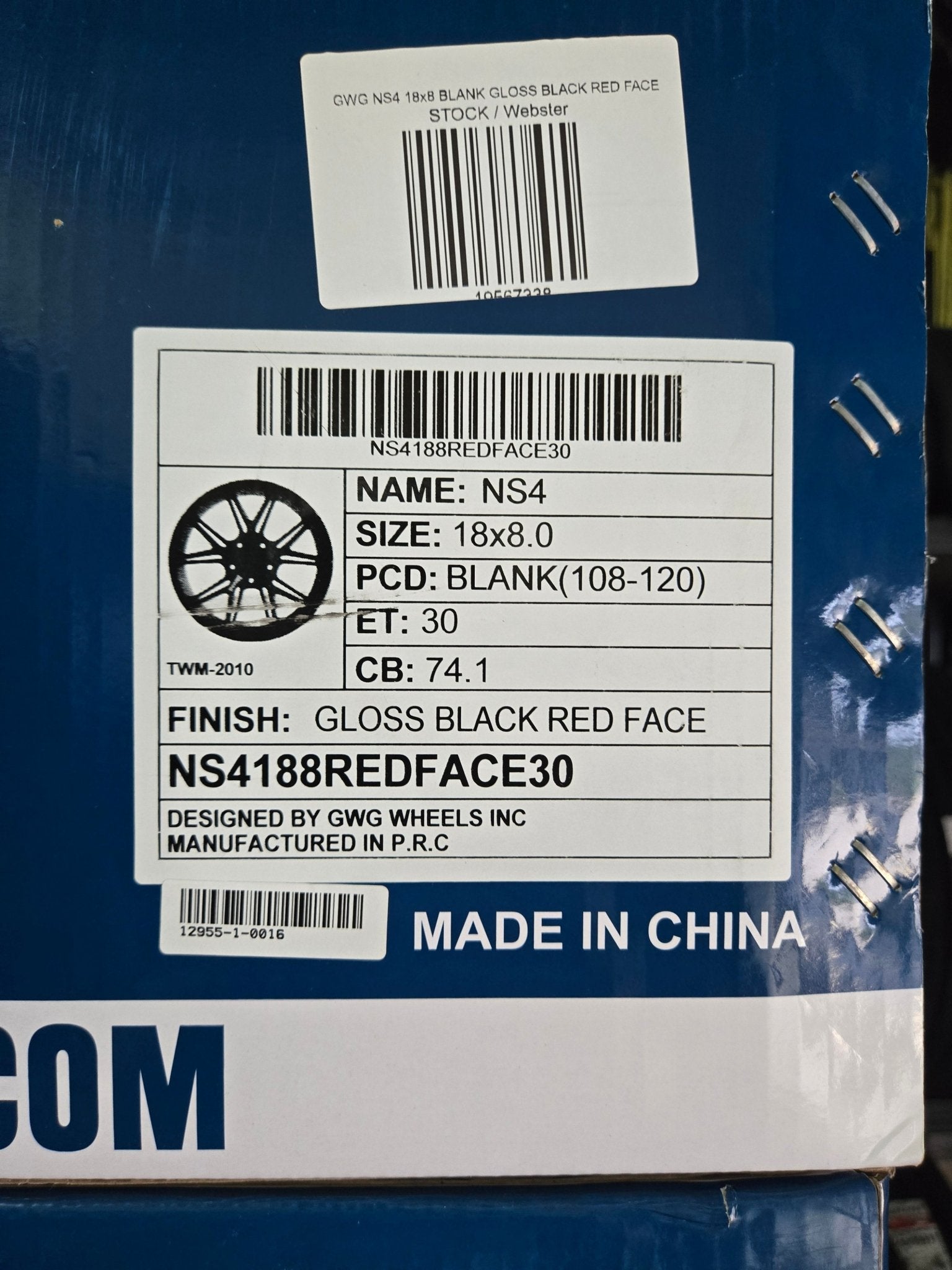 GWG NS4 18x8 BLANK GLOSS BLACK RED FACE
