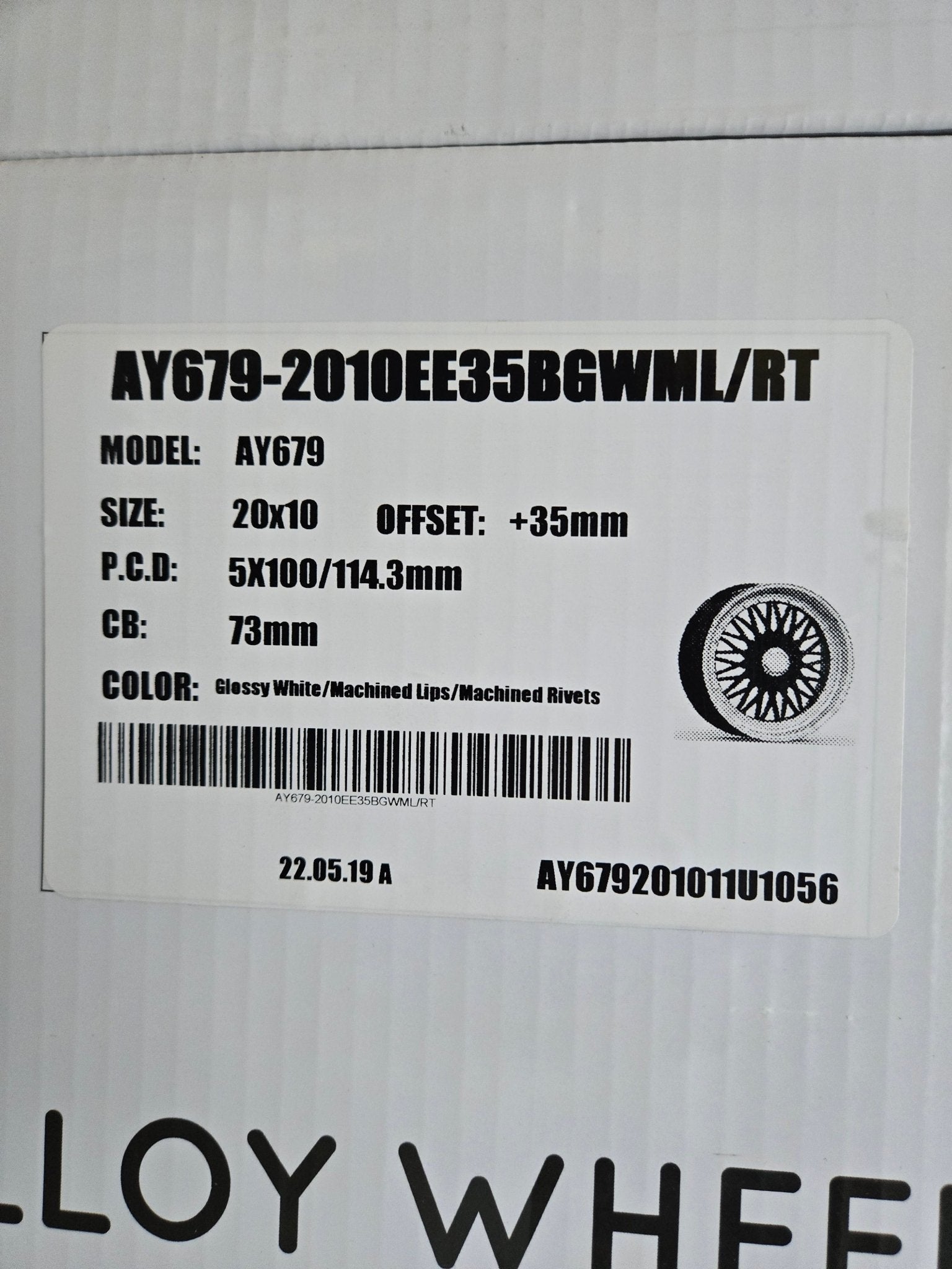 ALFINA AY679 20x10 5x100 / 5x4.5 GLOSSY WHITE MACHINED LIPS CHROME RIVETS - Gun Hill Tire House (WTW - WHOLESALE TIRES & WHEELS)