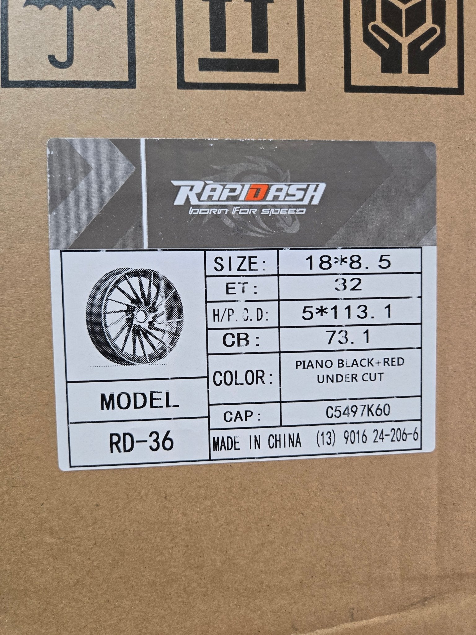 RD36 18x8.5 5x112 / 5x114.3 GLOSS BLACK WITH RED UNDER CUT - Gun Hill Tire House (WTW - WHOLESALE TIRES & WHEELS)