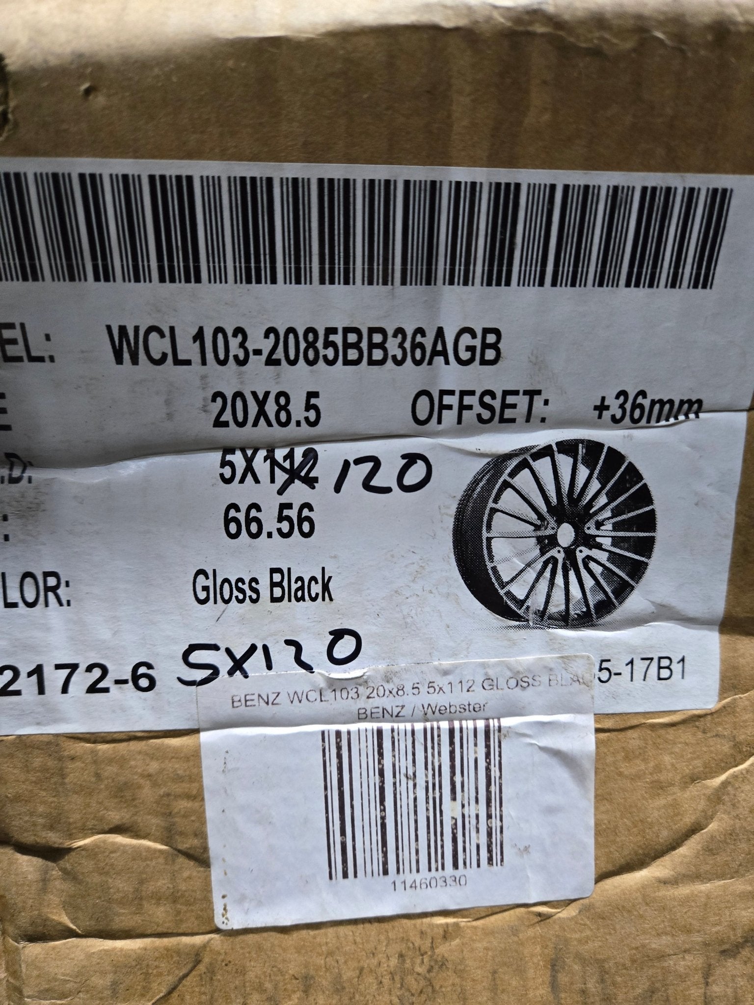 WCL103 20X8.5 5X120 GLOSS BLACK - Gun Hill Tire House (WTW - WHOLESALE TIRES & WHEELS)