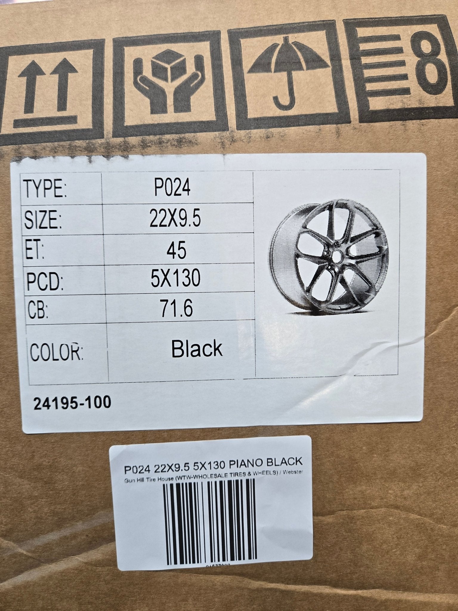 P024 22X9.5 5X130 PIANO BLACK - Gun Hill Tire House (WTW - WHOLESALE TIRES & WHEELS)