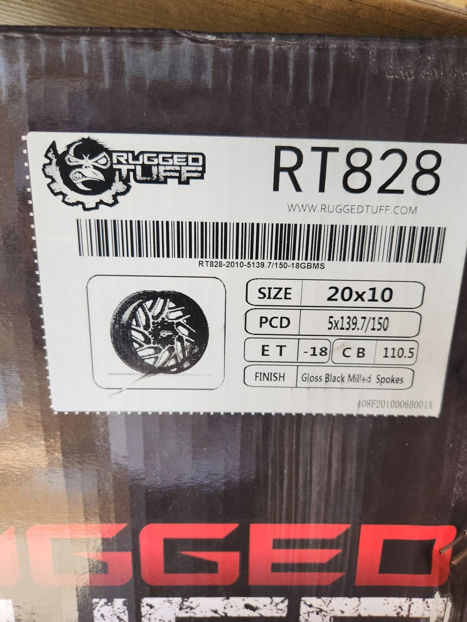 RUGGED TUFF RT828 20x10 5x139.7 5x150 GLOSS BLACK W/MACHINED FACE - Gun Hill Tire House (WTW - WHOLESALE TIRES & WHEELS)