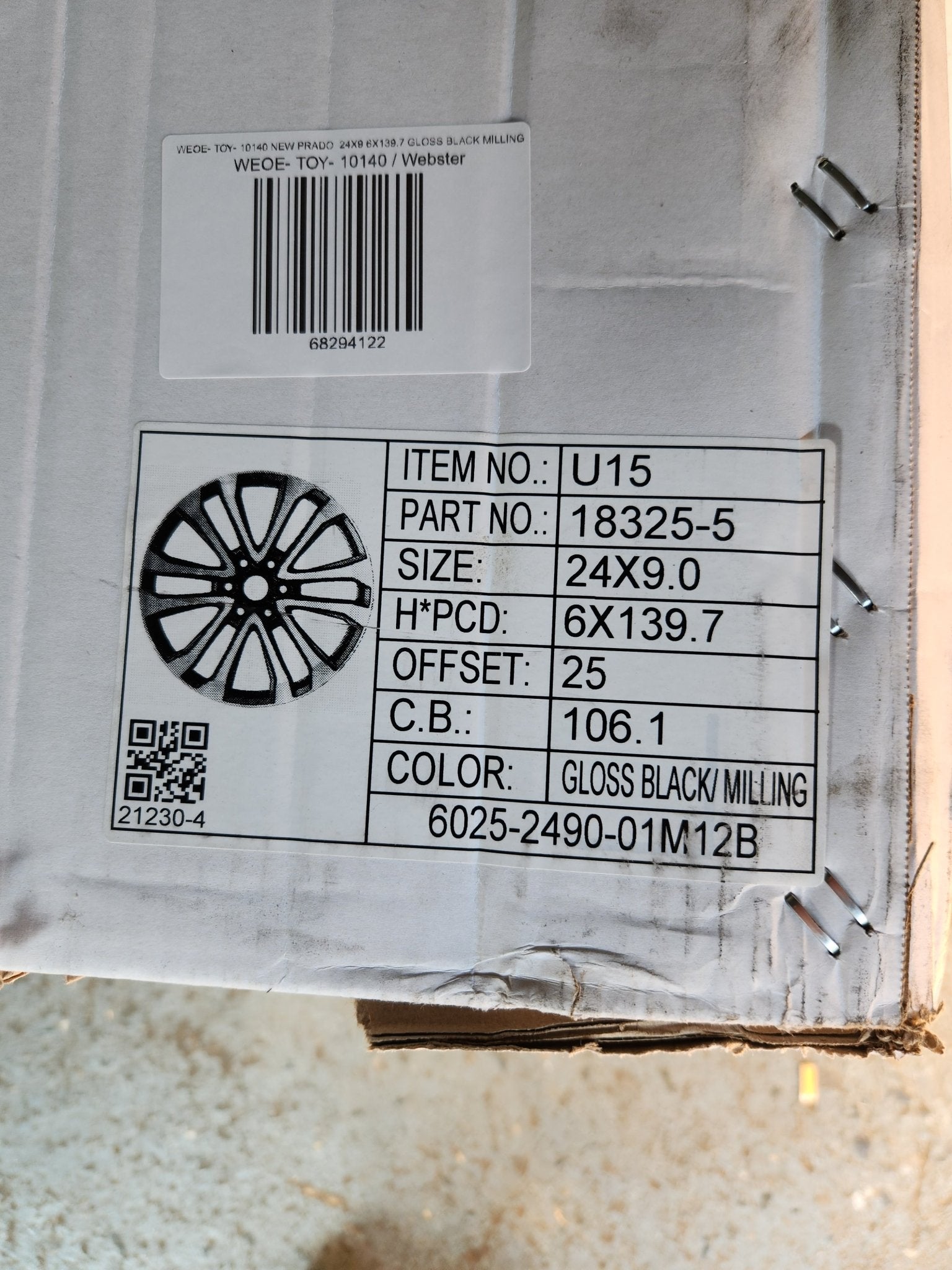 WEOE - U15 24X9 6X139.7 GLOSS BLACK MILLING - Gun Hill Tire House (WTW - WHOLESALE TIRES & WHEELS)