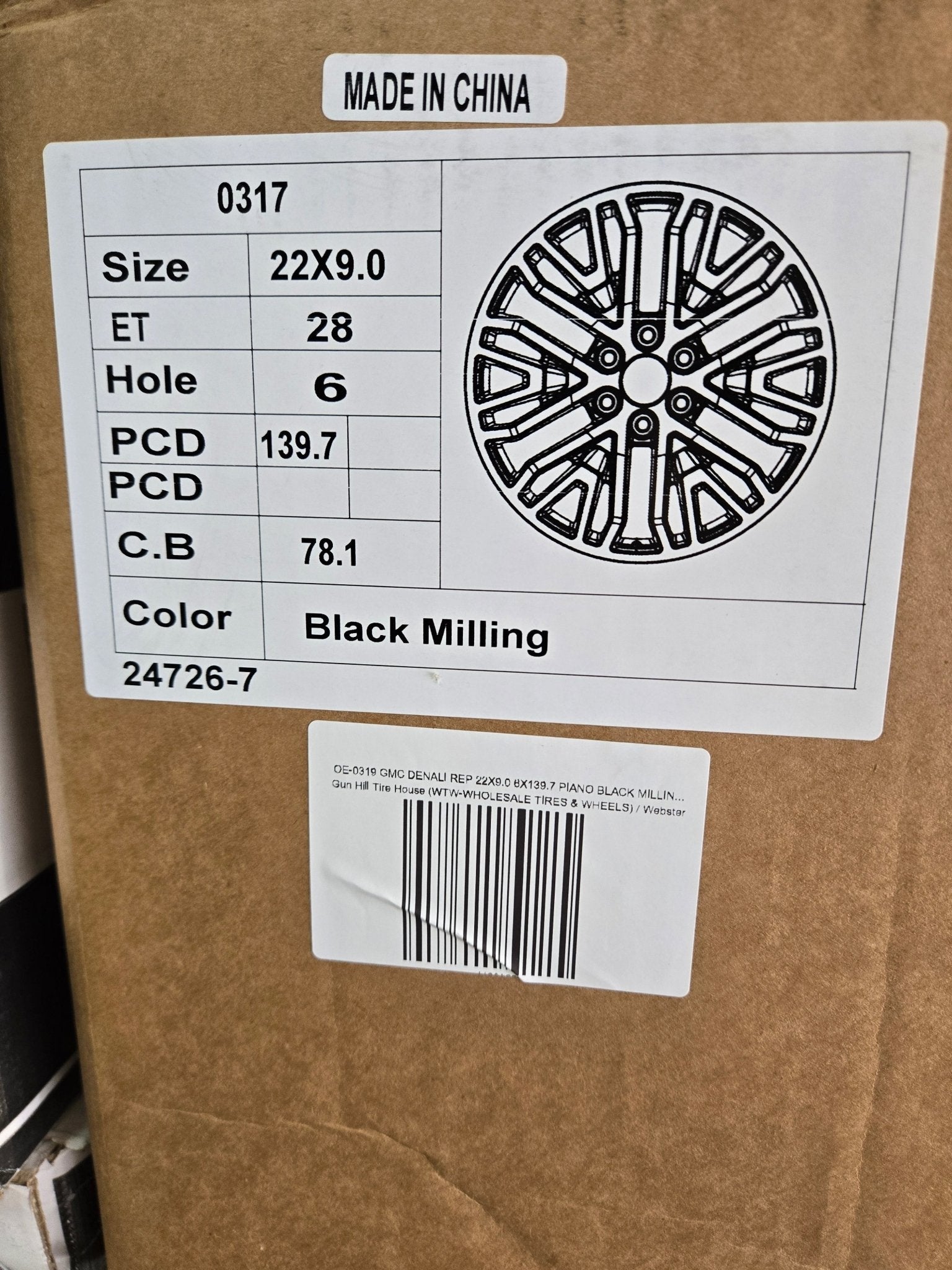OE - 0317 GMC DENALI REP 22X9.0 6X139.7 PIANO BLACK MILLING SPOKES - Gun Hill Tire House (WTW - WHOLESALE TIRES & WHEELS)