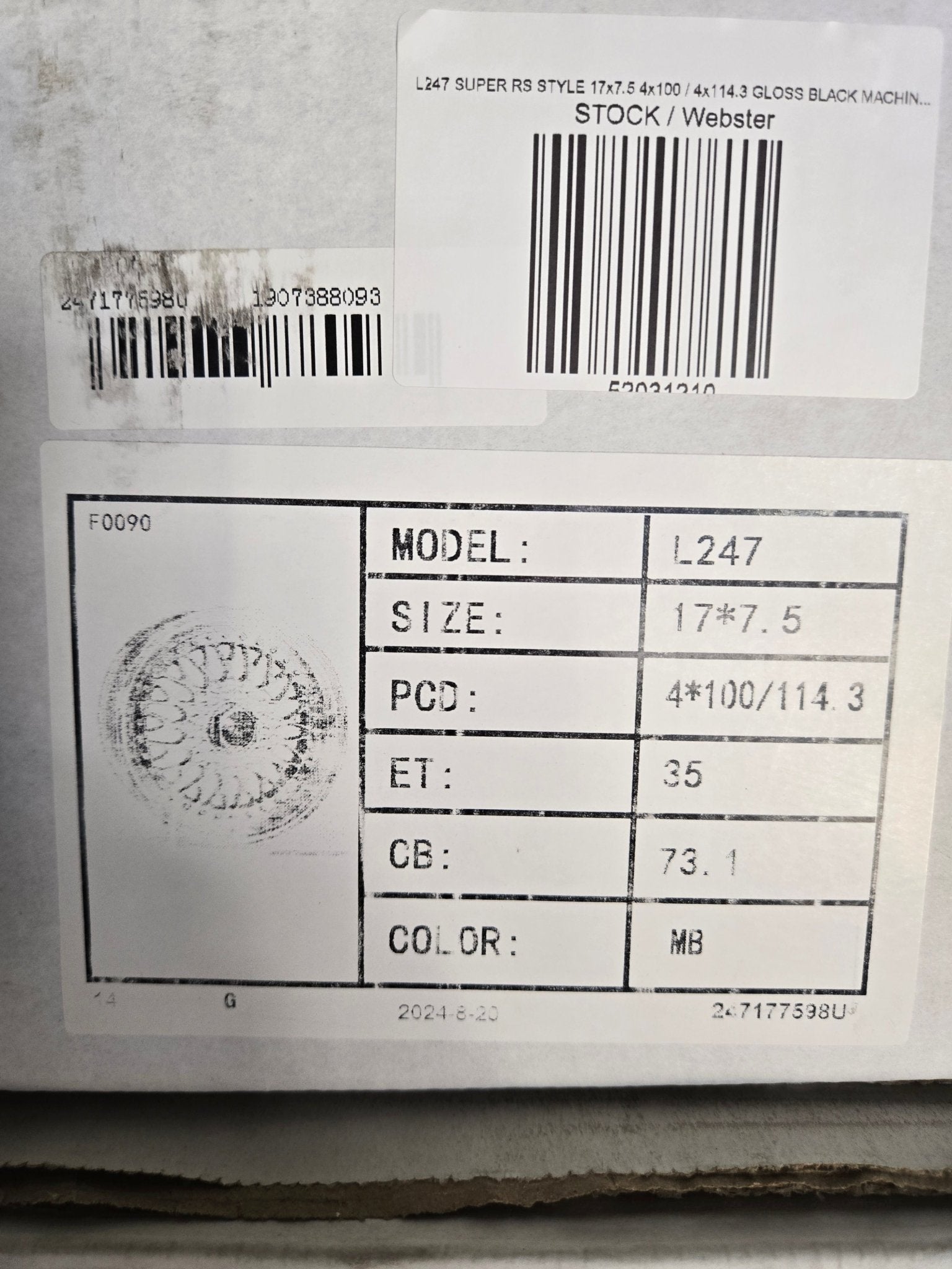 L247 SUPER RS STYLE 17x7.5 4x100 / 4x114.3 GLOSS BLACK MACHINE FACE - Gun Hill Tire House (WTW - WHOLESALE TIRES & WHEELS)