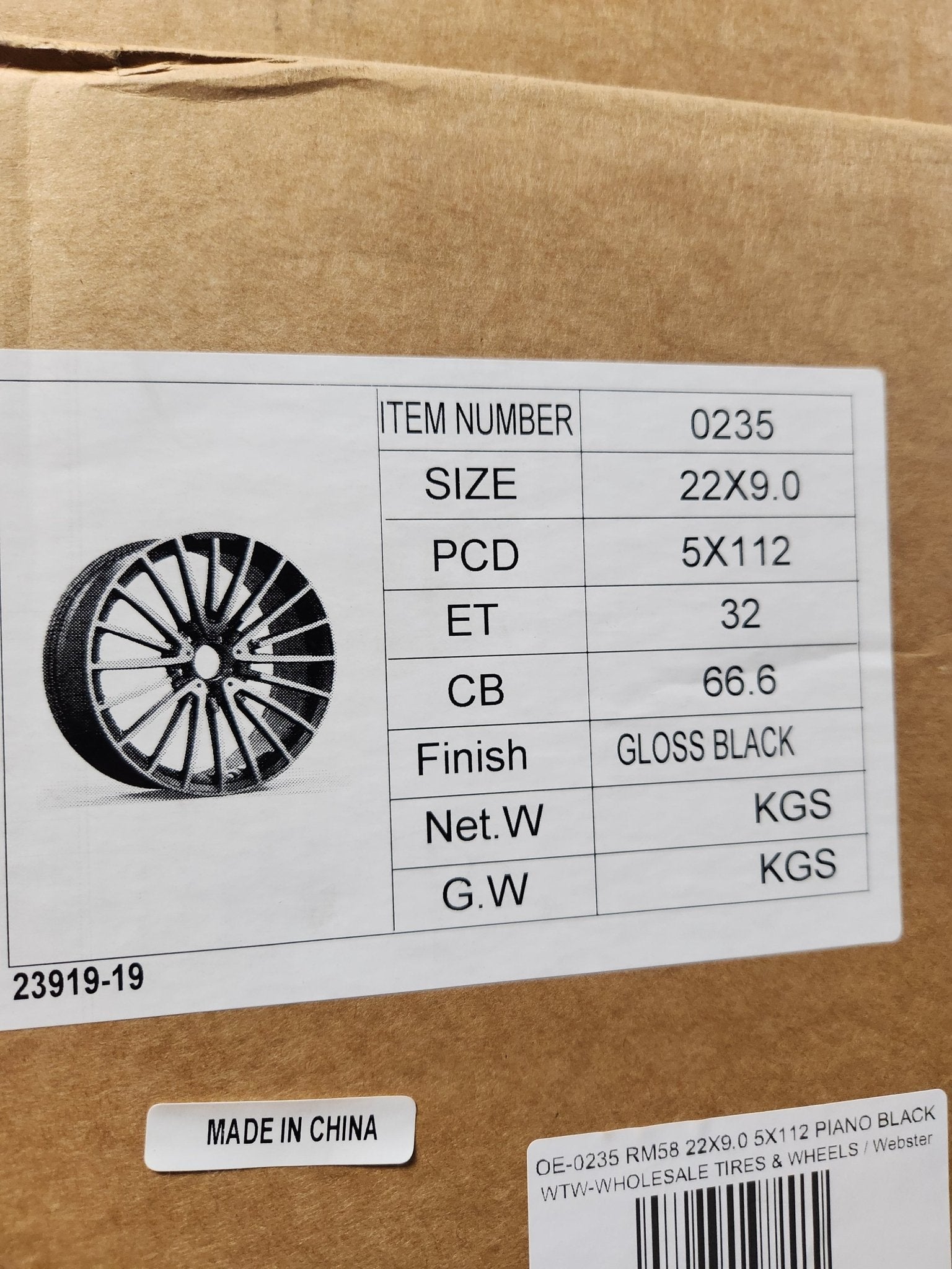 OE - 0235 RM58 22X9.0 5X112 PIANO BLACK - Gun Hill Tire House (WTW - WHOLESALE TIRES & WHEELS)