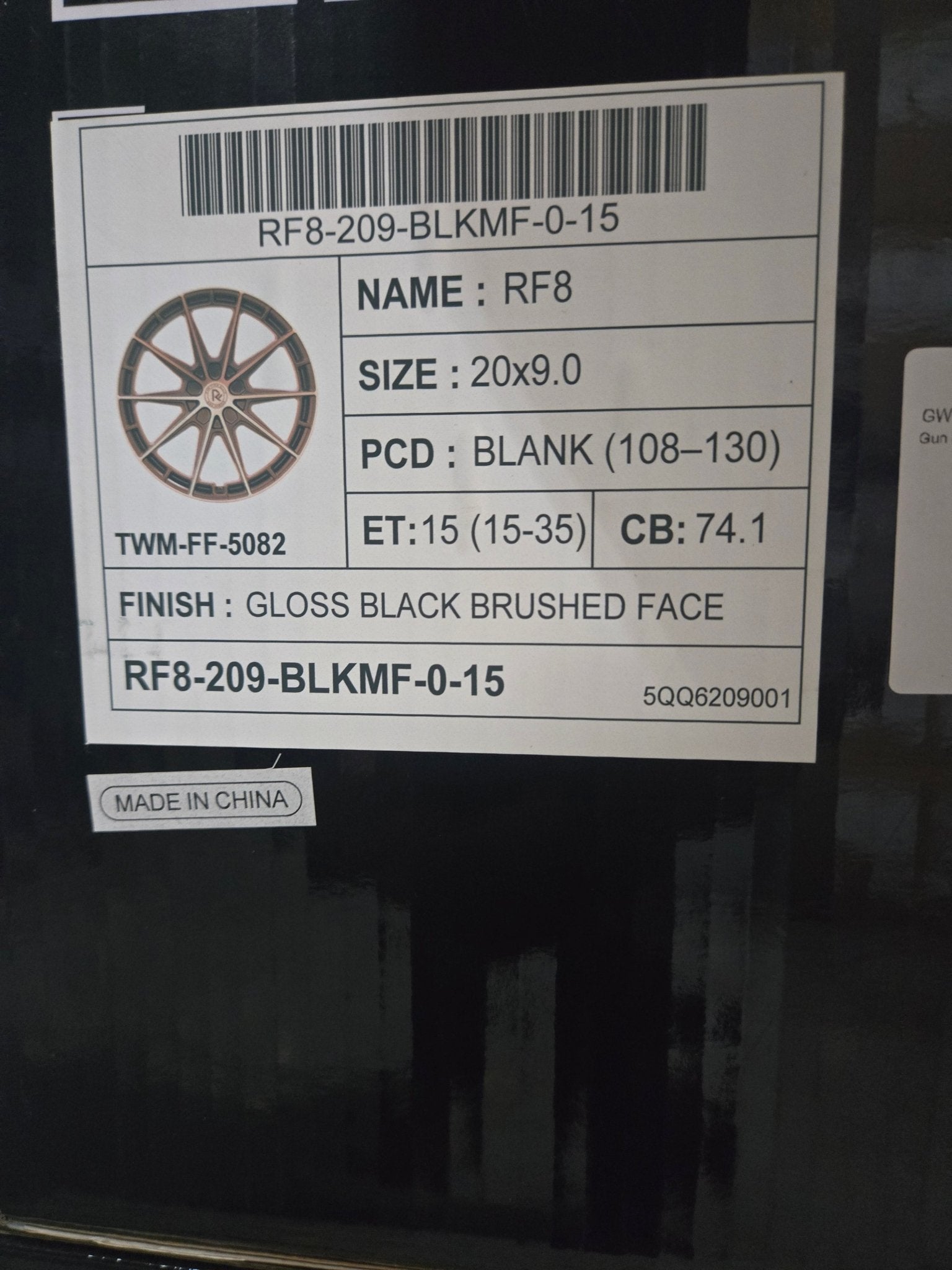 GWG RF8 20X9.0 BLANK GLOSS BLACK BRUSHED FACE - Gun Hill Tire House (WTW - WHOLESALE TIRES & WHEELS)