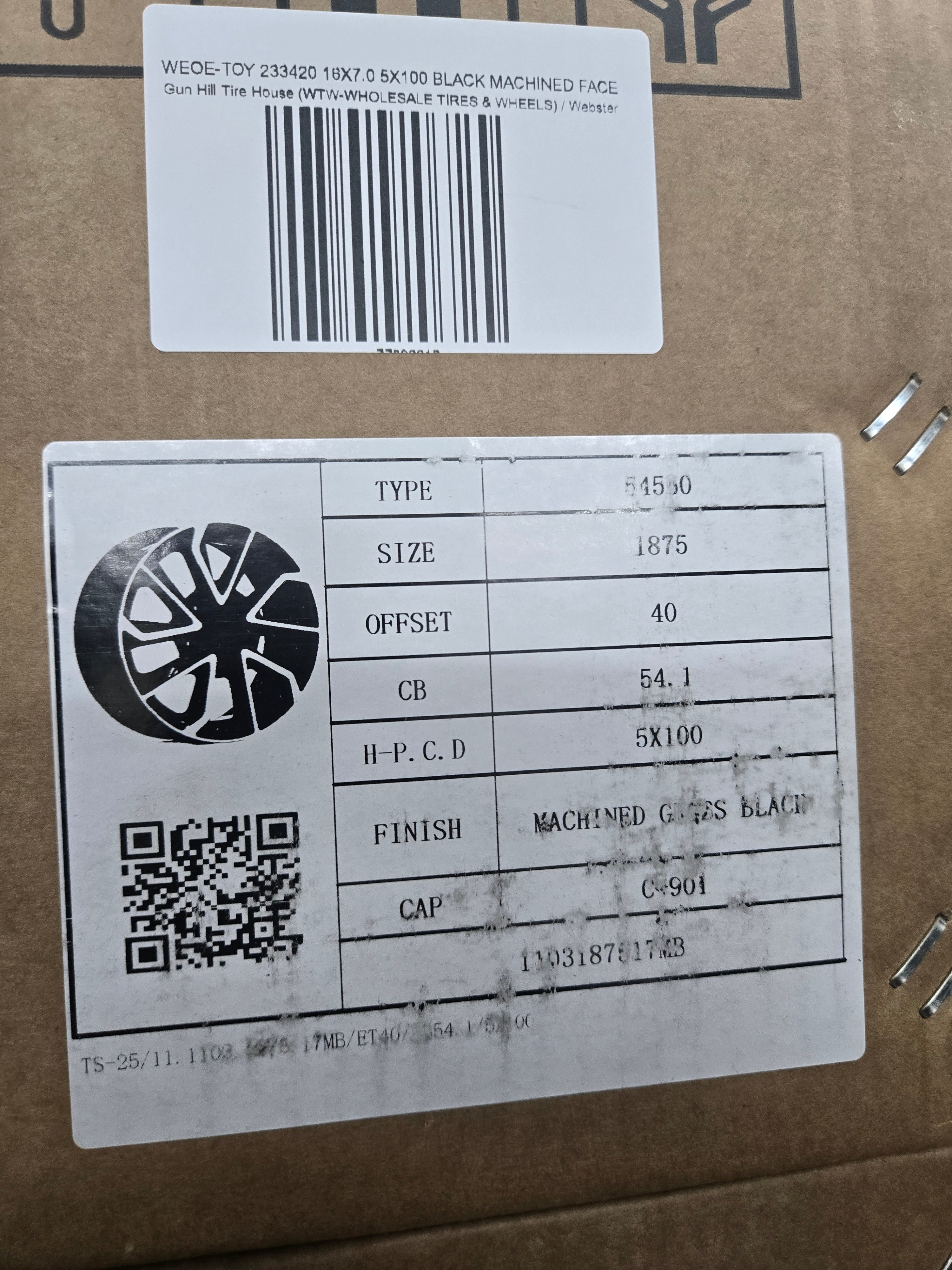 WEOE-TOY 54550 18X7.5 5X100 BLACK MACHINED FACE