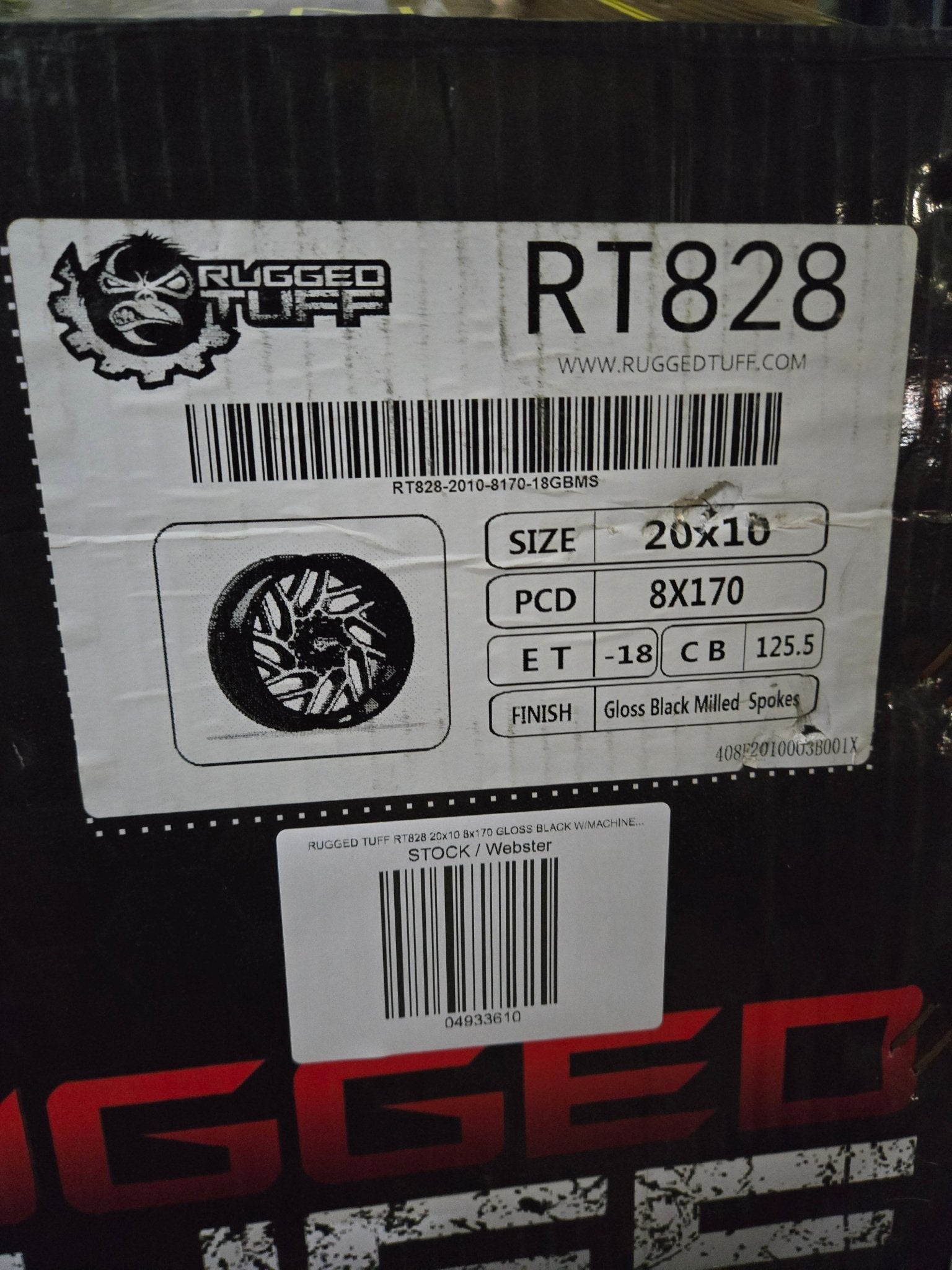 RUGGED TUFF RT828 20x10 8x170 GLOSS BLACK W/MACHINED MILLING WINDOW - Gun Hill Tire House (WTW - WHOLESALE TIRES & WHEELS)