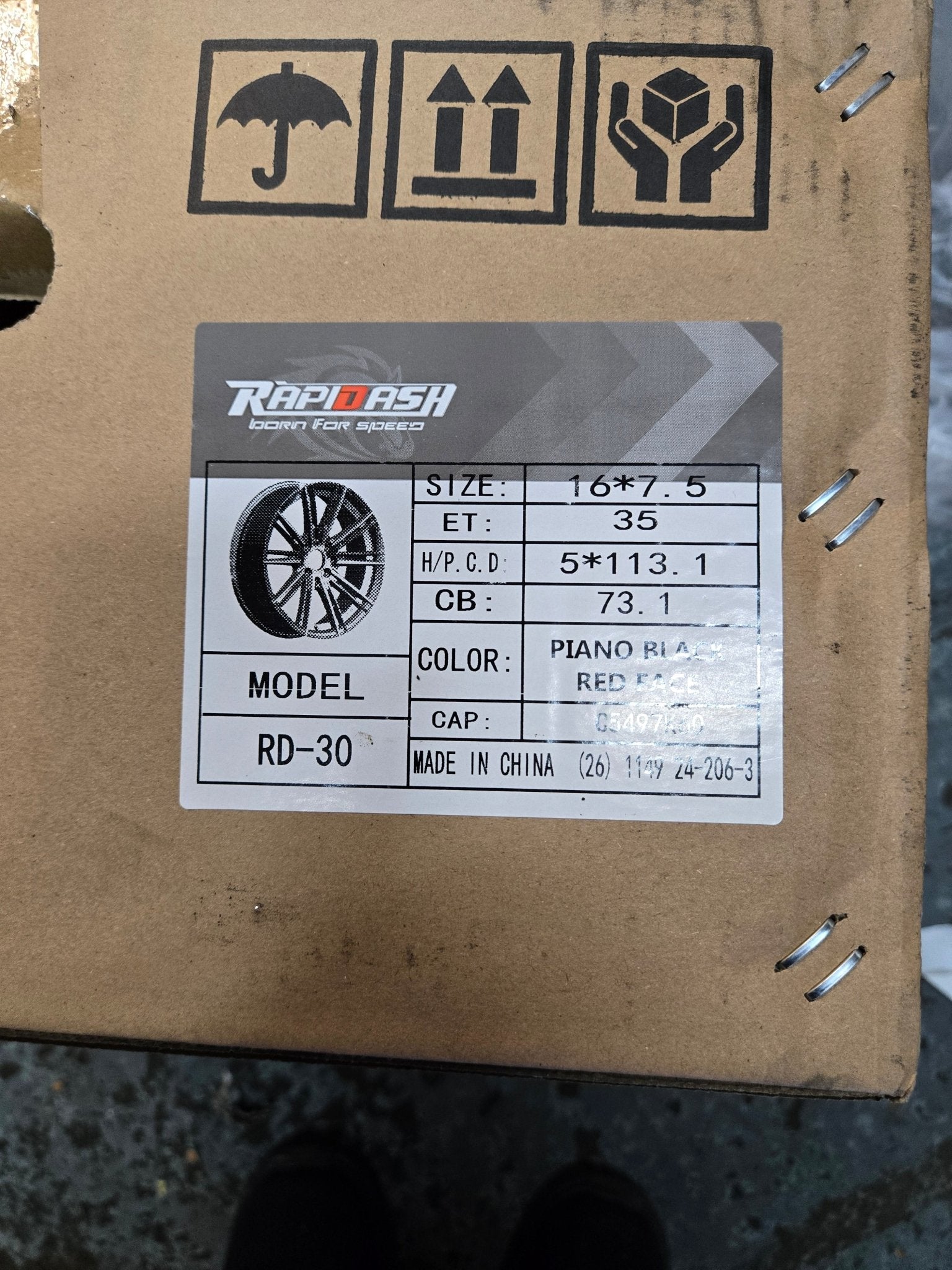 RAPIDASH RD30 16X7.5 5x112 / 5x114.3 PIANO BLACK RED FACE UNDER CUT - Gun Hill Tire House (WTW - WHOLESALE TIRES & WHEELS)