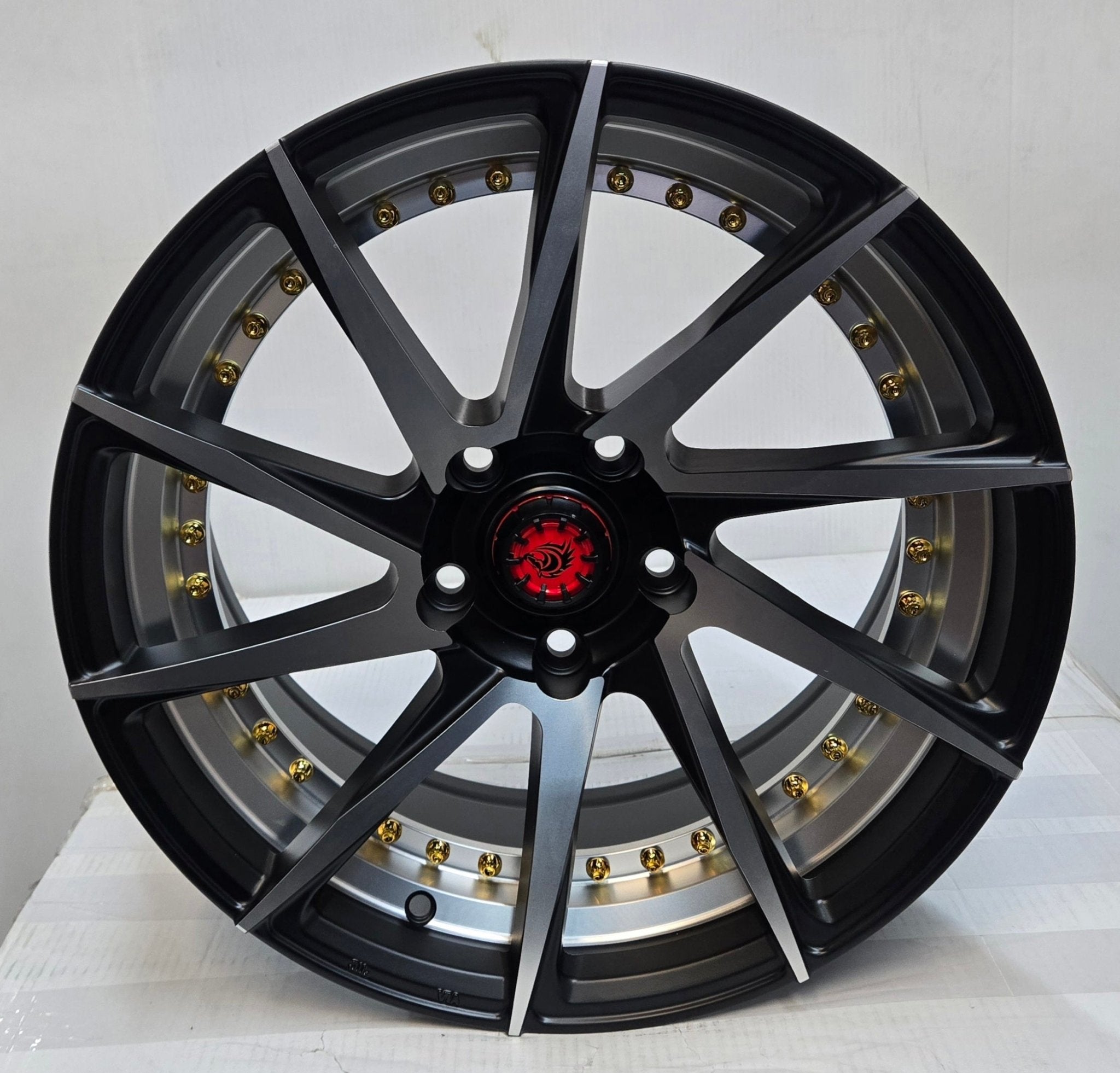 RAPIDASH PW - RD2 17X7.5 5X114.3 MATTE BLACK MACHINED CUT AND GOLD RIVI - Gun Hill Tire House (WTW - WHOLESALE TIRES & WHEELS)