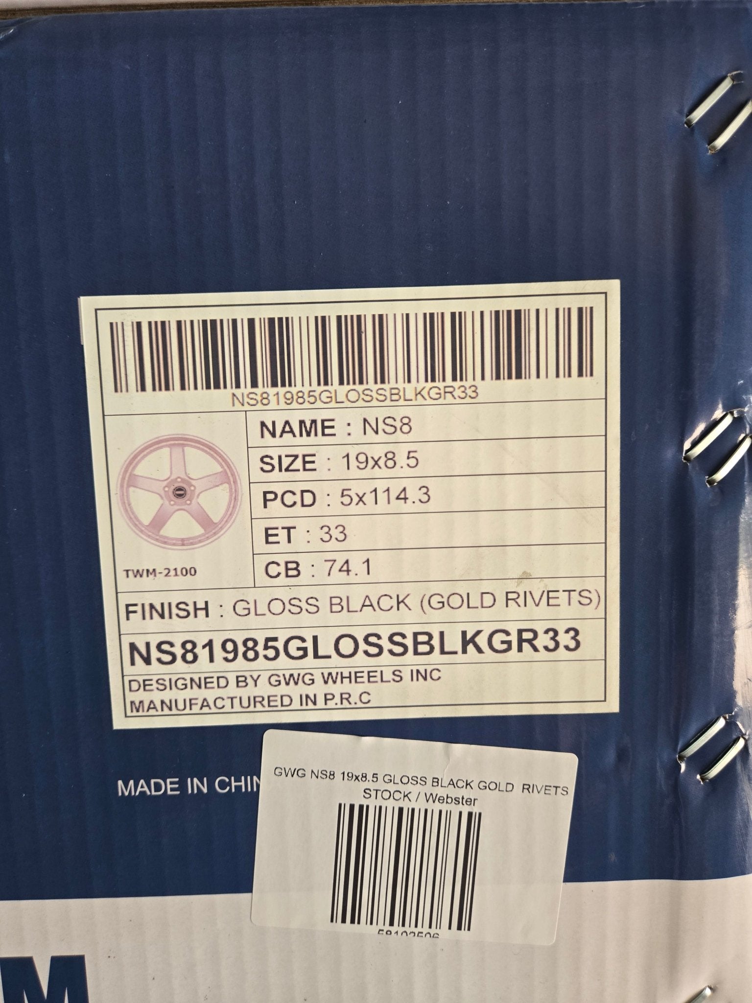 GWG NS8 19x8.5 GLOSS BLACK GOLD RIVETS - Gun Hill Tire House (WTW - WHOLESALE TIRES & WHEELS)