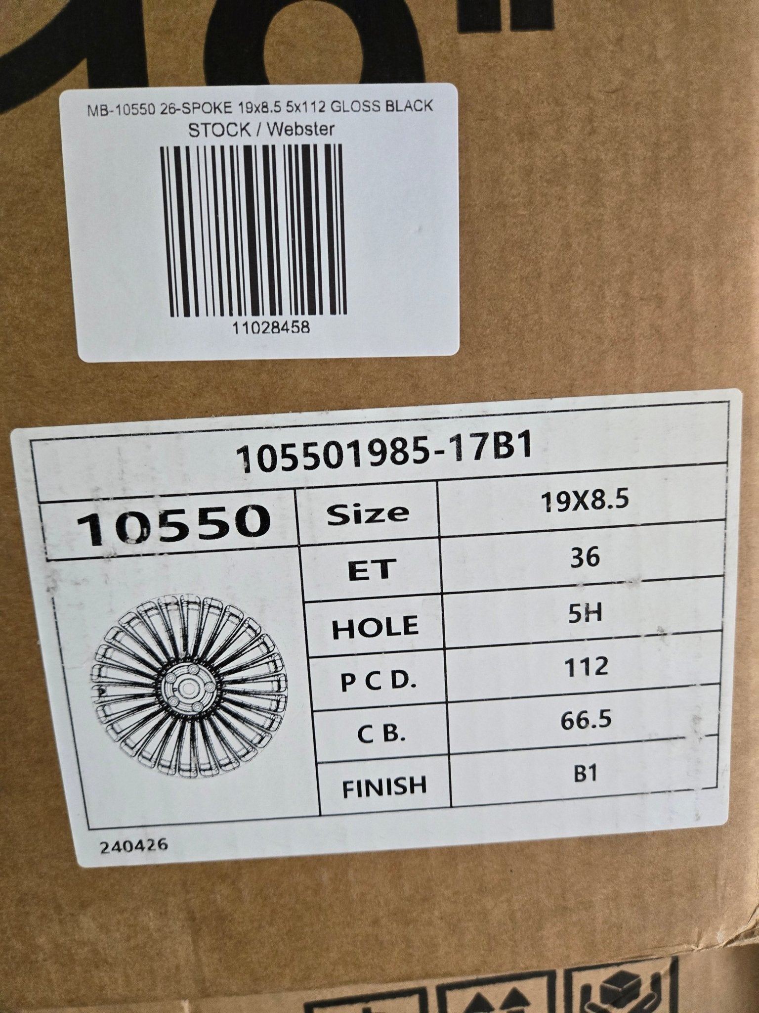 MB - 10550 26 - SPOKE 19x8.5 5x112 GLOSS BLACK - Gun Hill Tire House (WTW - WHOLESALE TIRES & WHEELS)