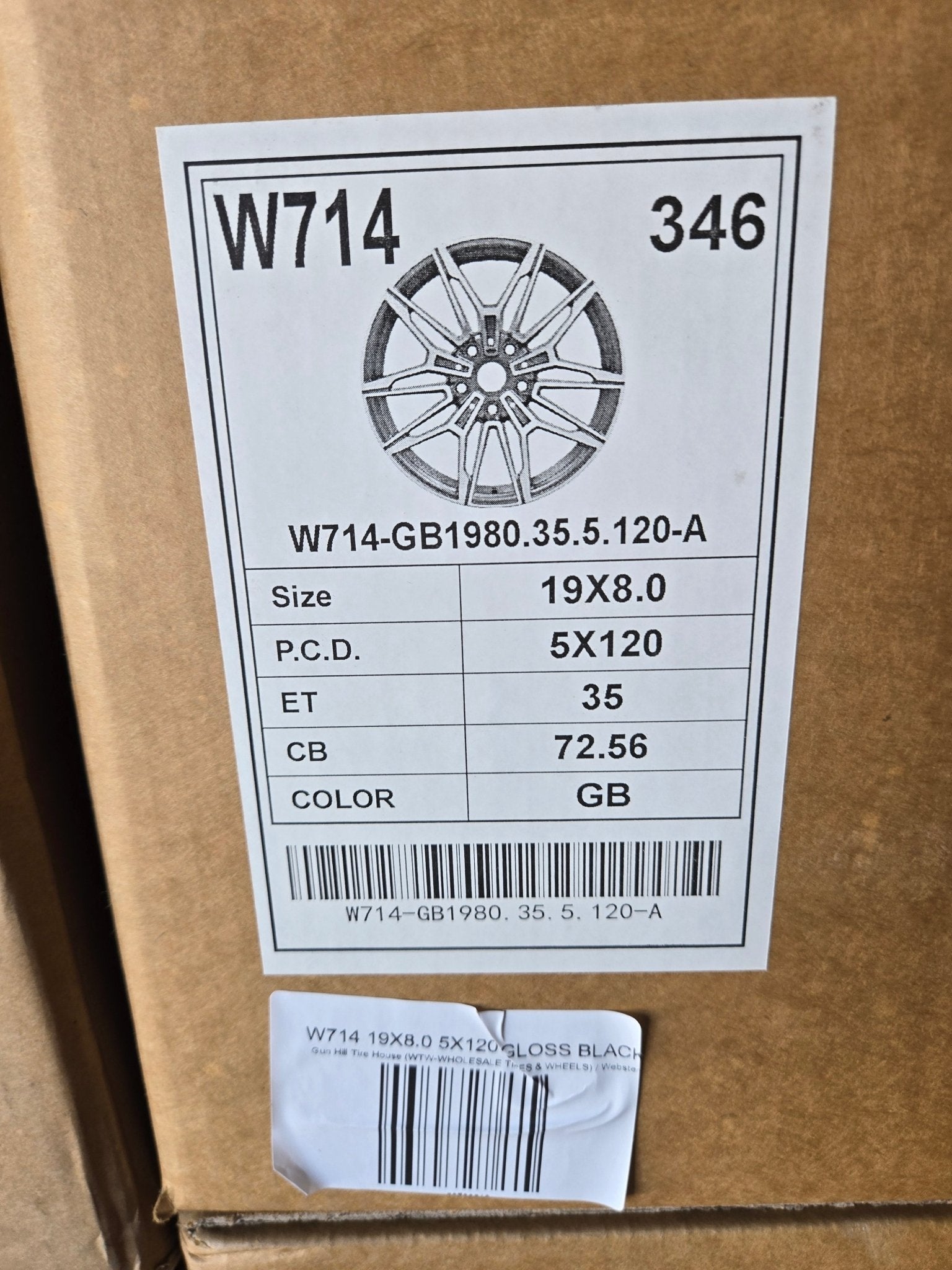 W714 19X8.0 5X120 GLOSS BLACK - Gun Hill Tire House (WTW - WHOLESALE TIRES & WHEELS)
