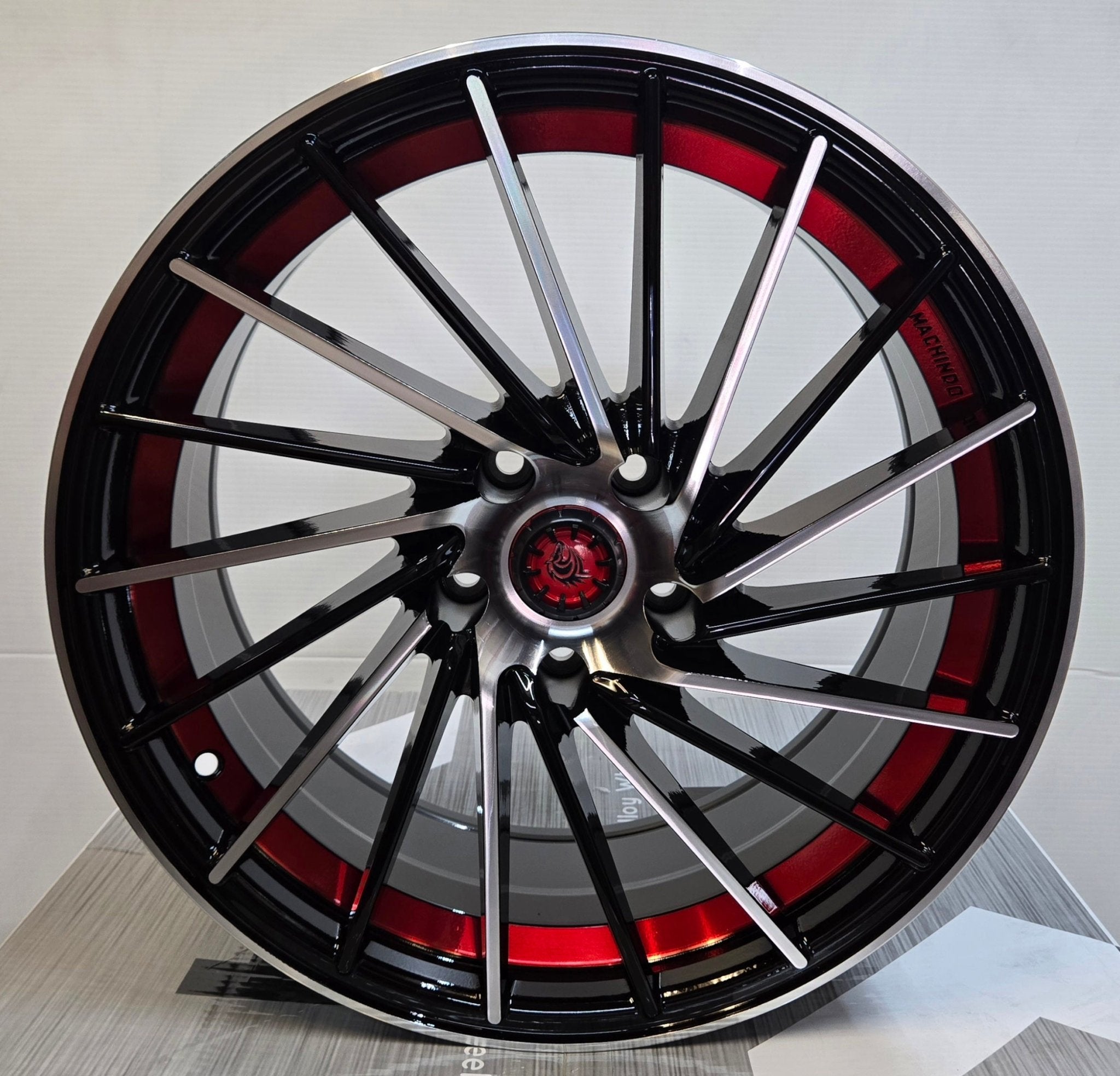 RD36 18x8.5 5x112 / 5x114.3 GLOSS BLACK MACHINED FACE WITH RED UNDER CUT - Gun Hill Tire House (WTW - WHOLESALE TIRES & WHEELS)