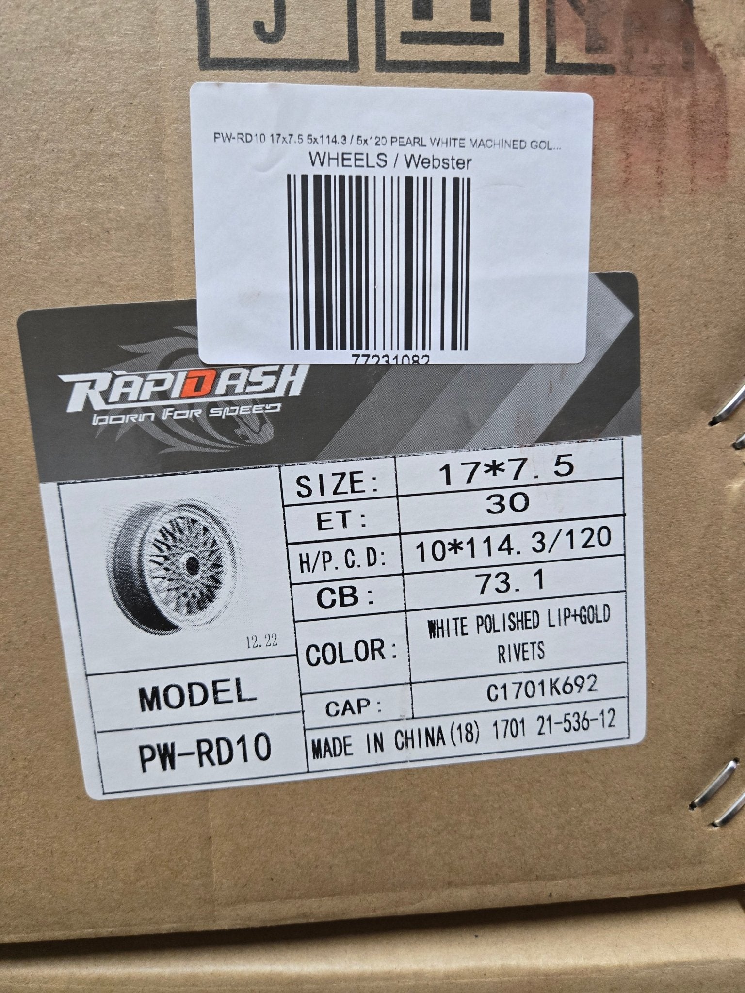 PW - RD10 17x7.5 5x114.3 / 5x120 PEARL WHITE MACHINED GOLD RIVETS (Copy) - Gun Hill Tire House (WTW - WHOLESALE TIRES & WHEELS)
