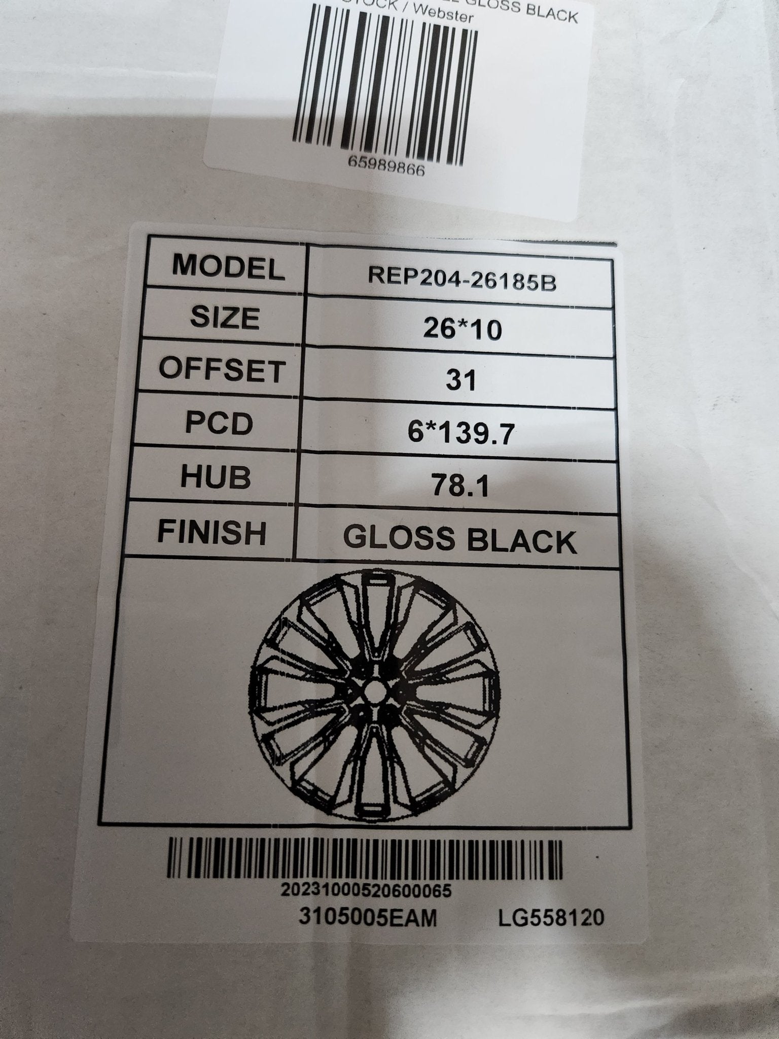 REP204 26x10 6x139.7 FULL GLOSS BLACK