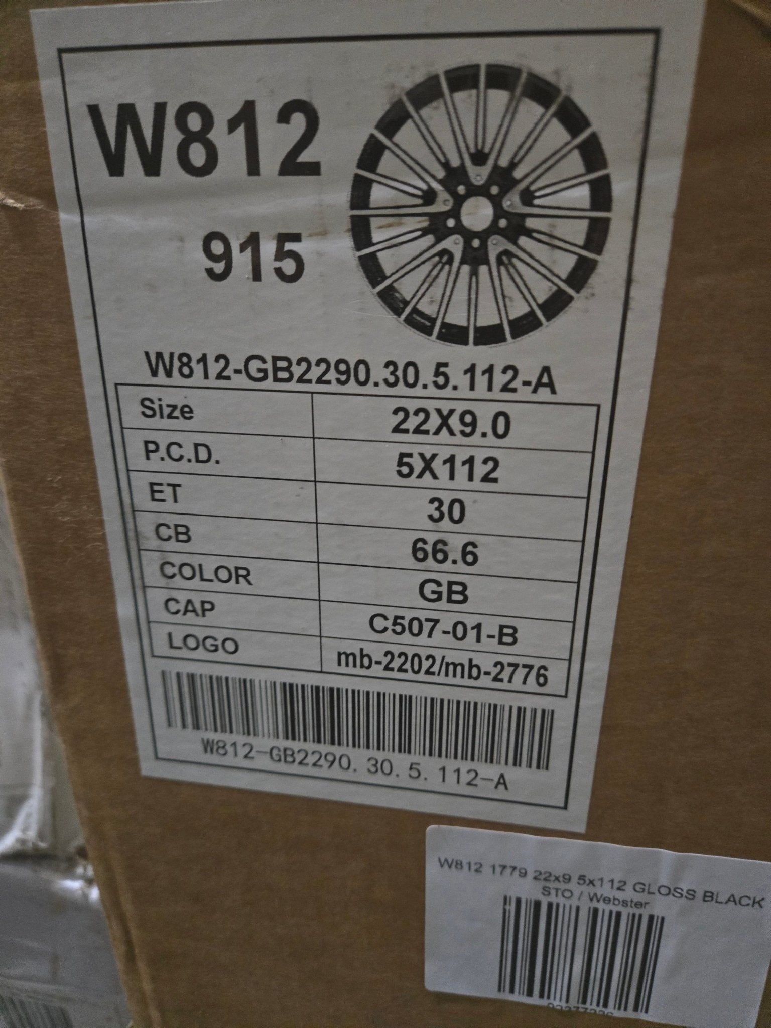 W812 1779 22x9 5x112 GLOSS BLACK - Gun Hill Tire House (WTW - WHOLESALE TIRES & WHEELS)