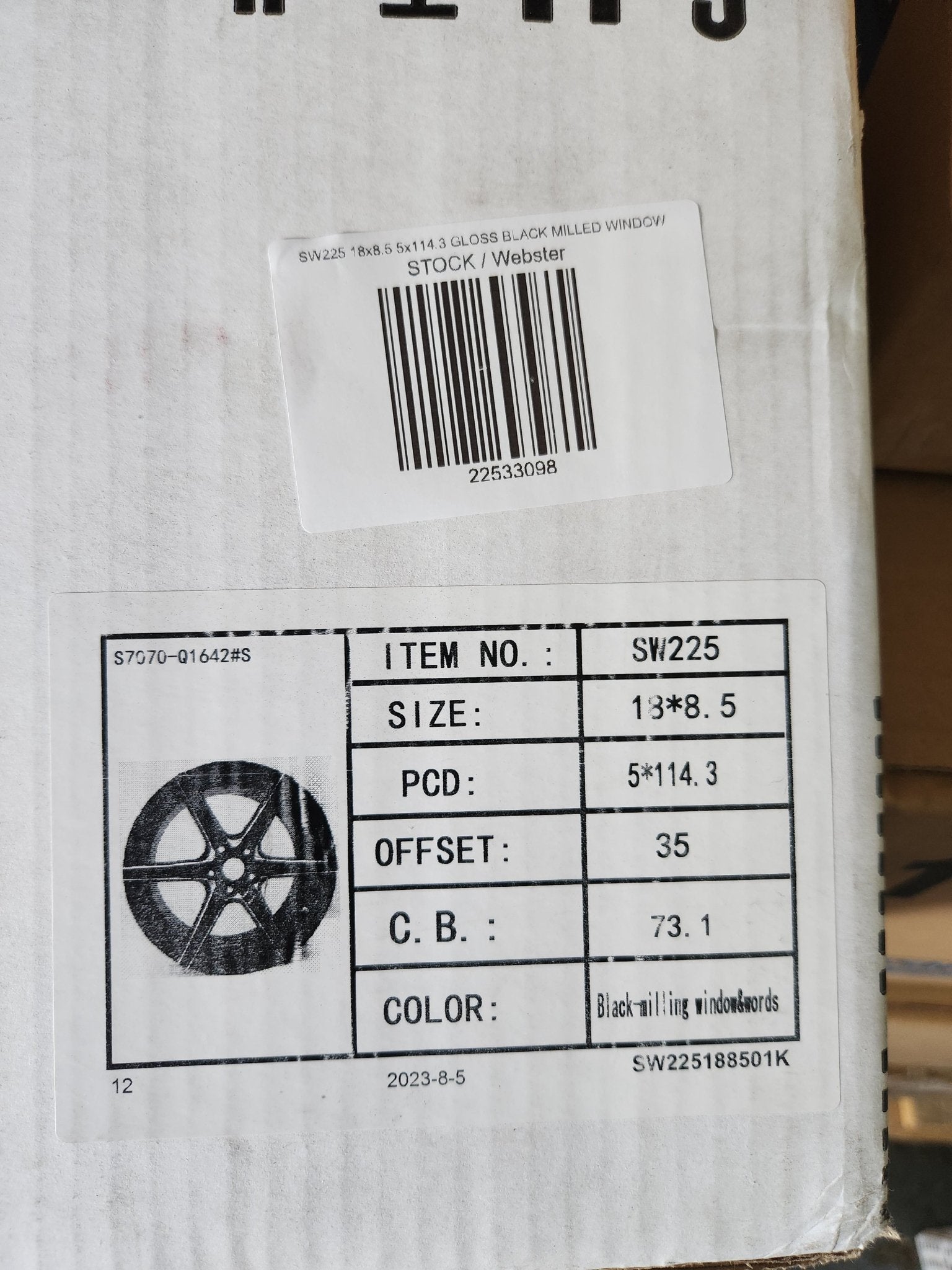 SW225 18x8.5 5x114.3 GLOSS BLACK MILLED WINDOW - Gun Hill Tire House (WTW - WHOLESALE TIRES & WHEELS)