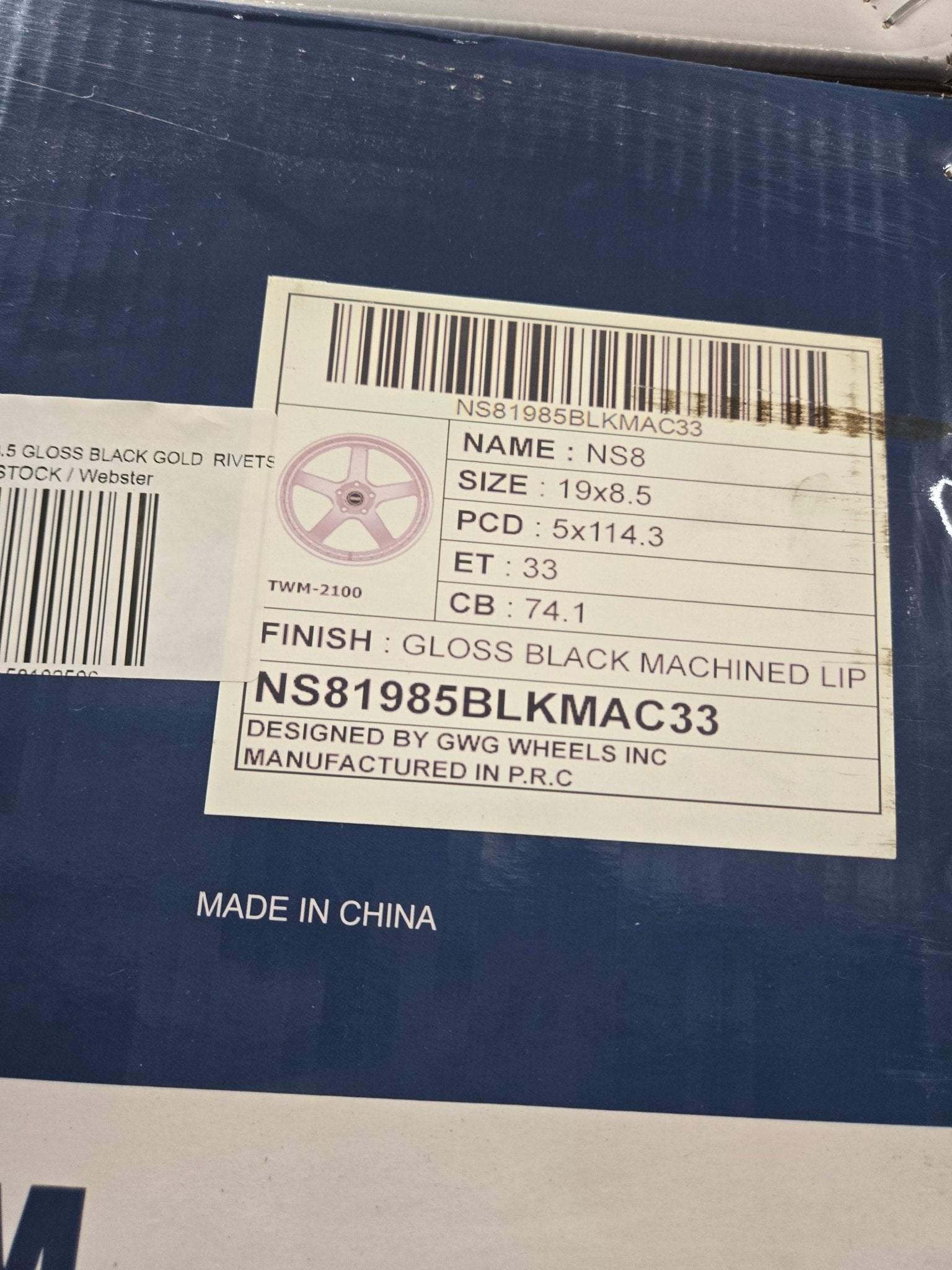 GWG NS8 19x8.5 GLOSS BLACK MACHINED LIP CHROME RIVETS9 - Gun Hill Tire House (WTW - WHOLESALE TIRES & WHEELS)