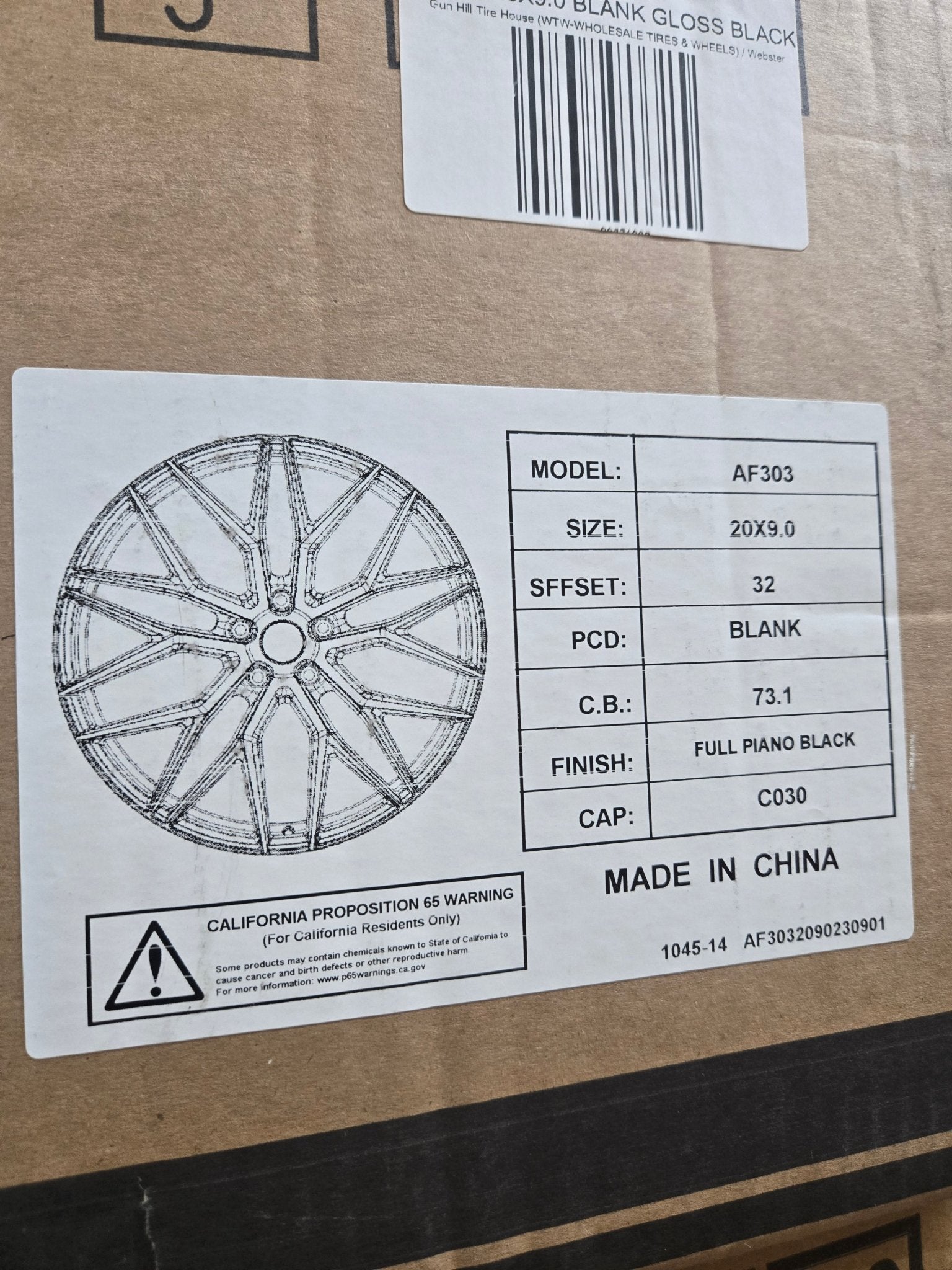 AF303 20X9.0 BLANK GLOSS BLACK - Gun Hill Tire House (WTW - WHOLESALE TIRES & WHEELS)