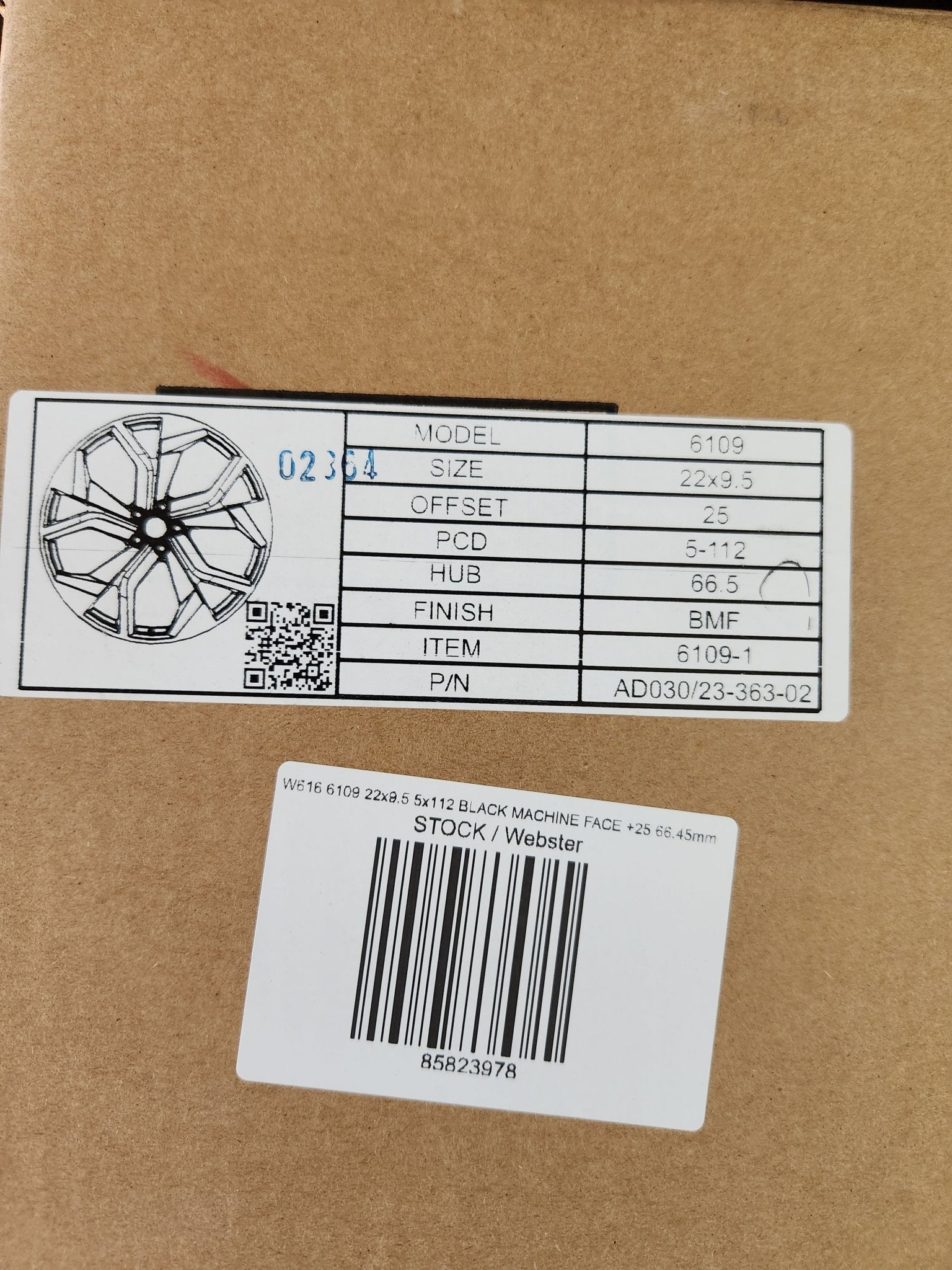 W616 6109 22x9.5 5x112 BLACK MACHINE FACE +25 66.45mm