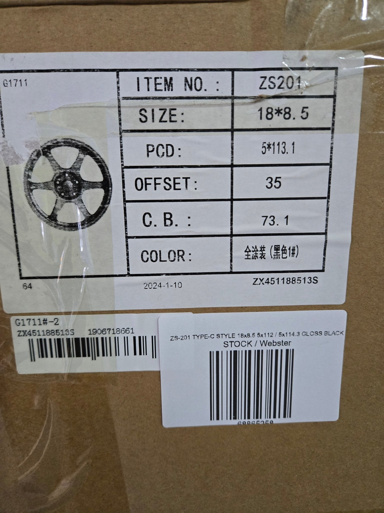 ZS - 201 TYPE - C STYLE 18x8.5 5x112 / 5x114.3 GLOSS BLACK - Gun Hill Tire House (WTW - WHOLESALE TIRES & WHEELS)