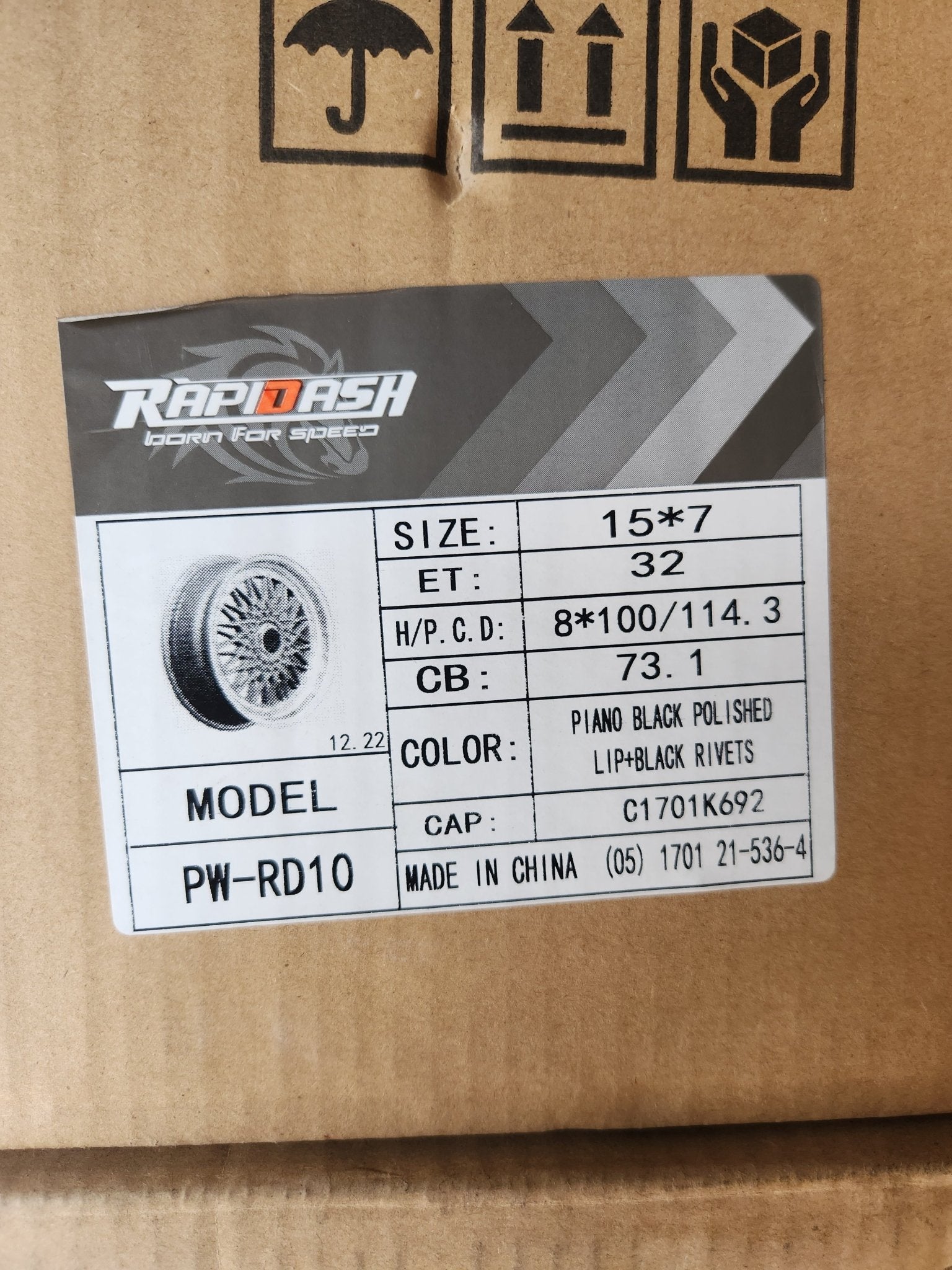 PW - RD10 15x7.0 4x100 / 4x114.3 GLOSS BLACK WITH MACHINED LIP GOLD RIVETS - Gun Hill Tire House (WTW - WHOLESALE TIRES & WHEELS)