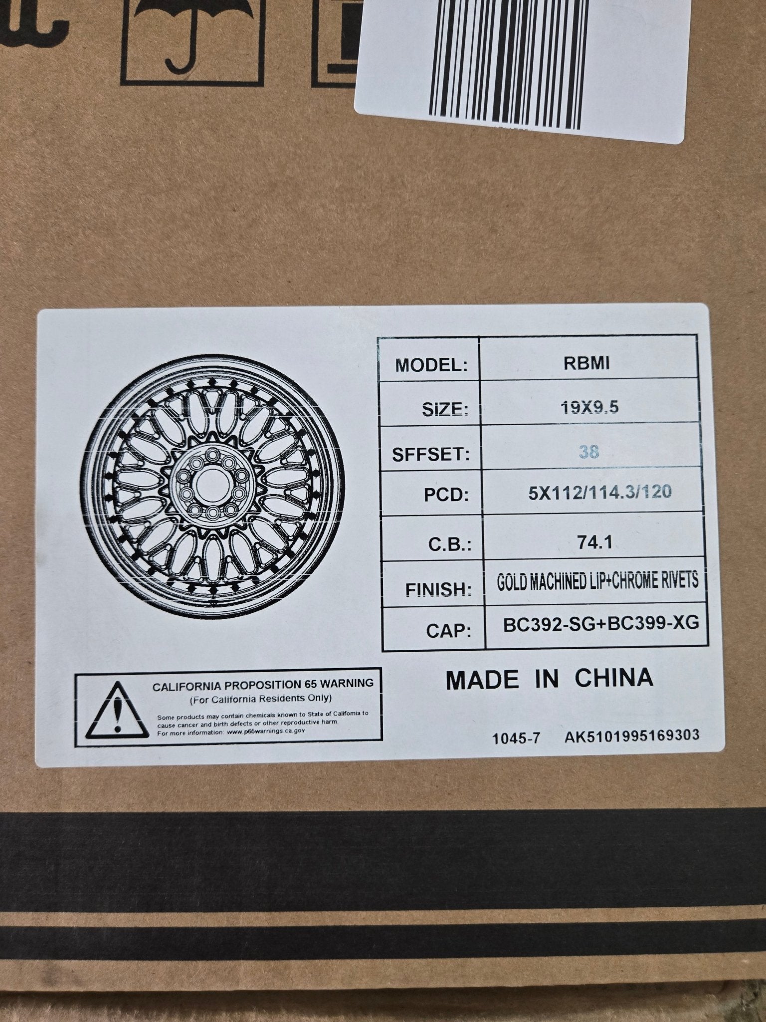 RBM1 19X9.5 5X114.3 GOLD MACHINED LIP GOLD RIVET - Gun Hill Tire House (WTW - WHOLESALE TIRES & WHEELS)