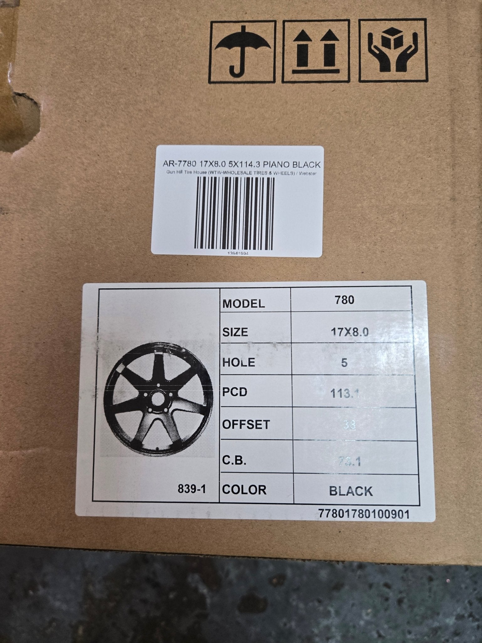 AR - 7780 17X8.0 5X114.3 PIANO BLACK - Gun Hill Tire House (WTW - WHOLESALE TIRES & WHEELS)