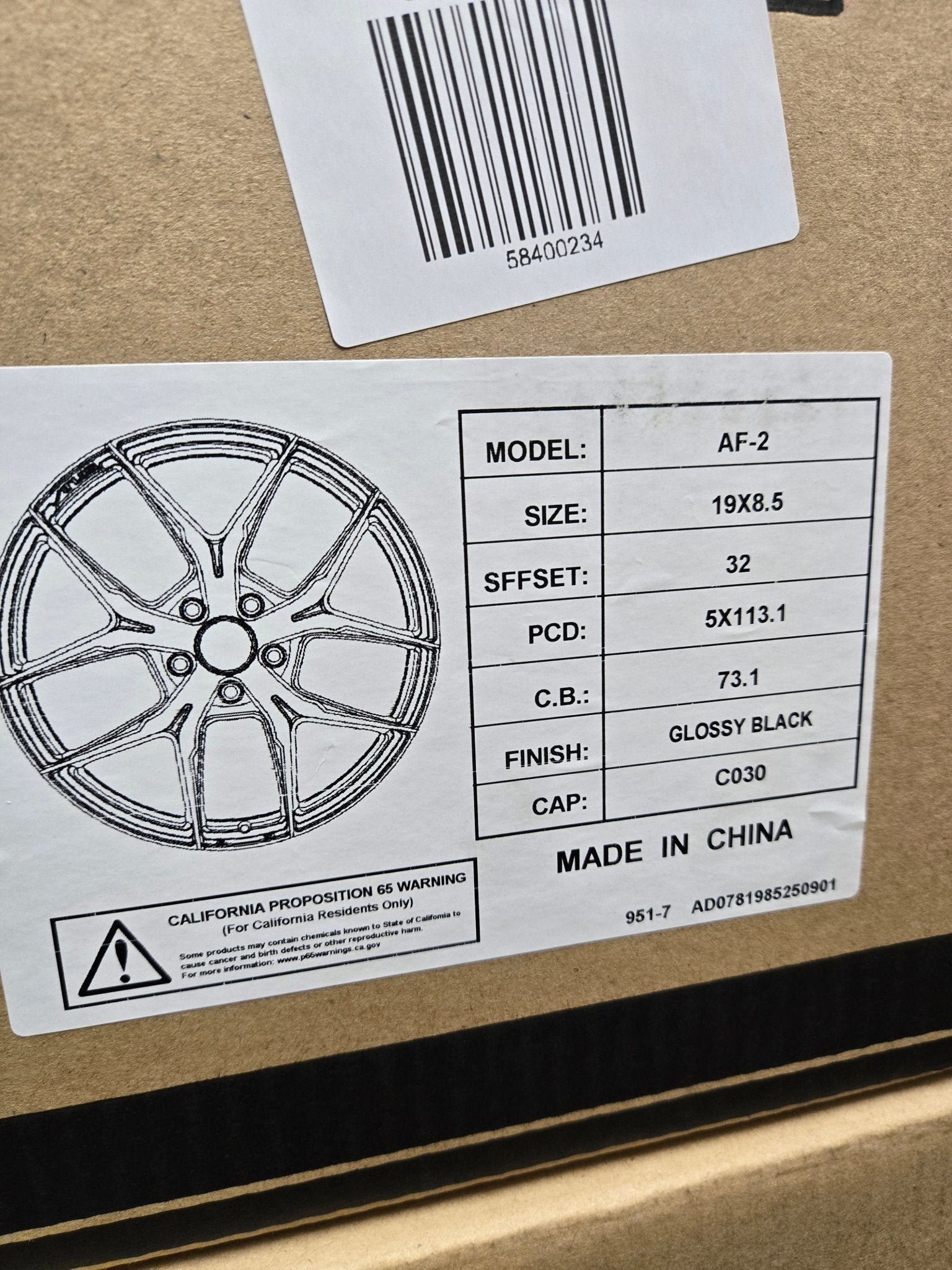 AF02 19x8.5 5x112 / 5x114.3 GLOSS BLACK - Gun Hill Tire House (WTW - WHOLESALE TIRES & WHEELS)