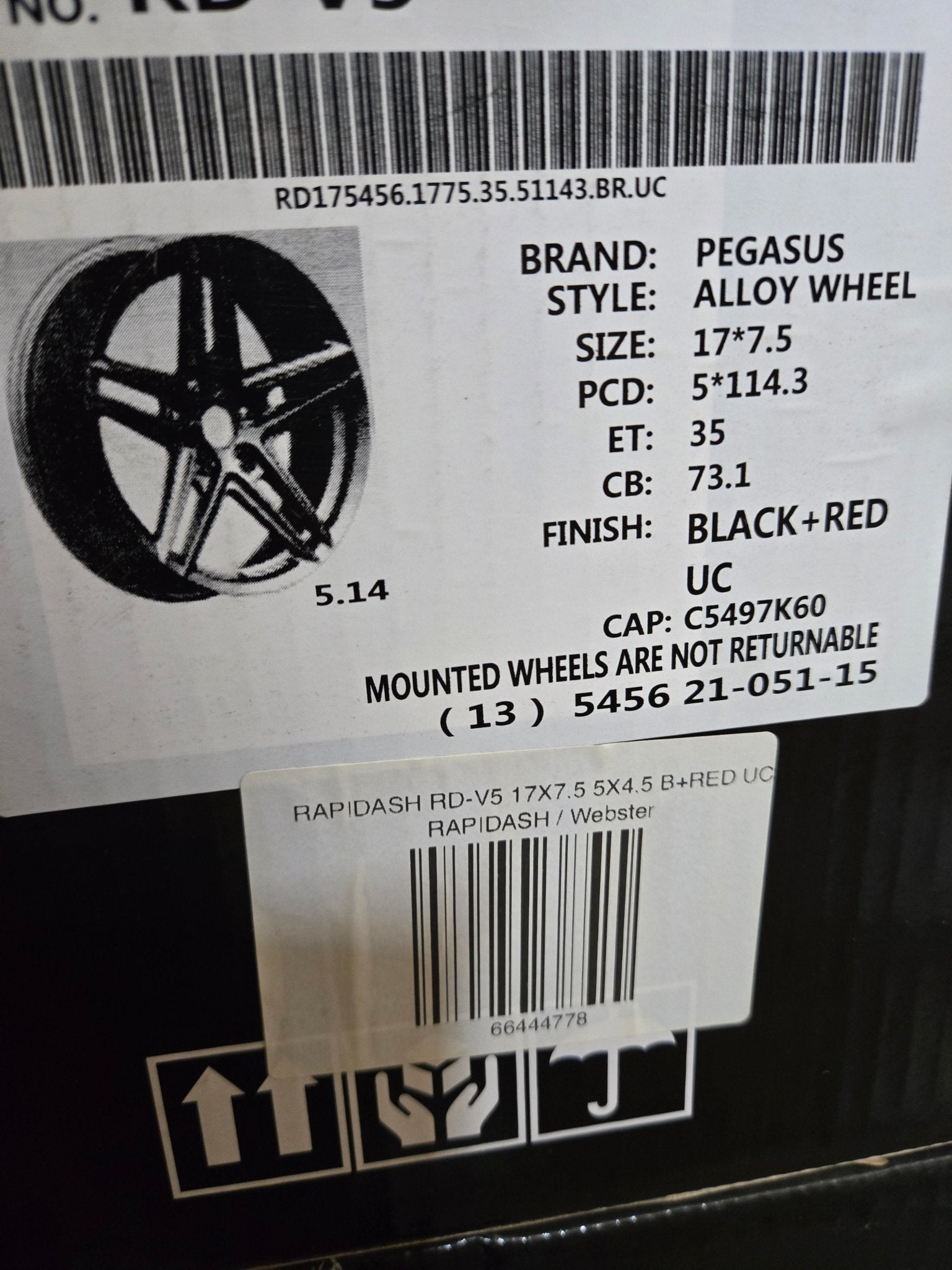 RAPIDASH RD - V5 17X7.5 5X4.5 B+RED UC - Gun Hill Tire House (WTW - WHOLESALE TIRES & WHEELS)