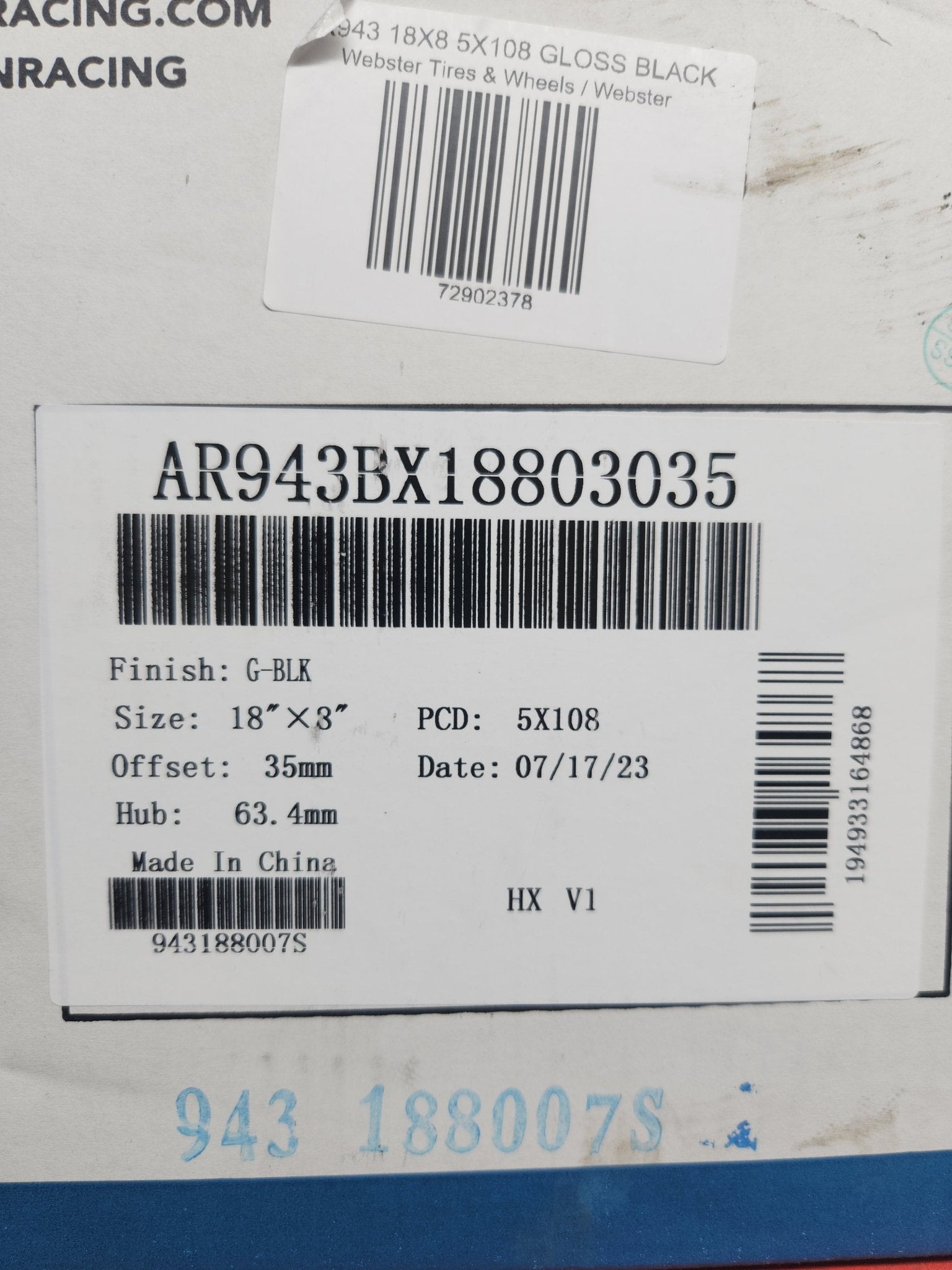 AR943 18X8 5X108 GLOSS BLACK - Gun Hill Tire House (WTW - WHOLESALE TIRES & WHEELS)