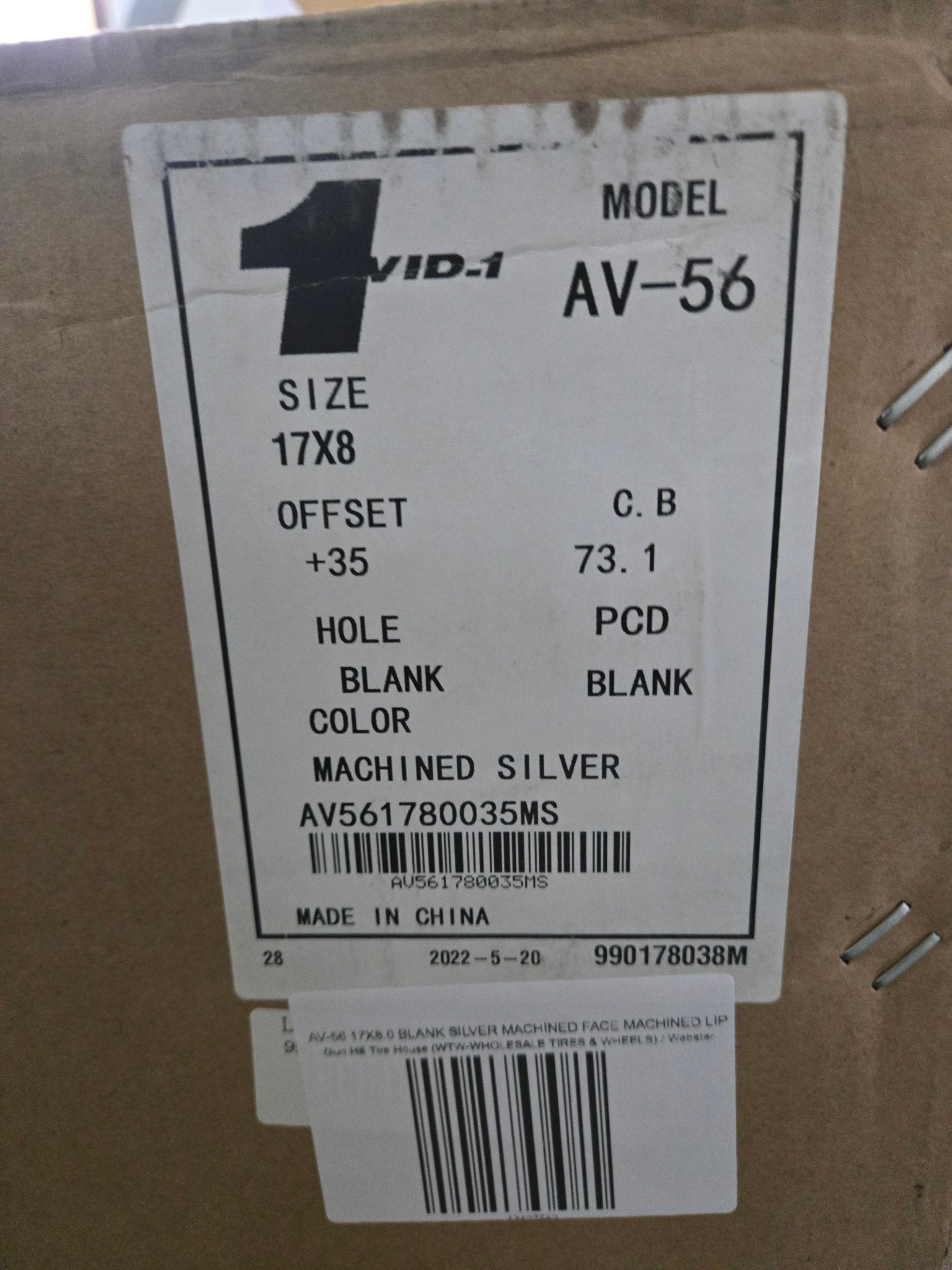 AV - 56 17X8.0 BLANK SILVER MACHINED FACE MACHINED LIP - Gun Hill Tire House (WTW - WHOLESALE TIRES & WHEELS)