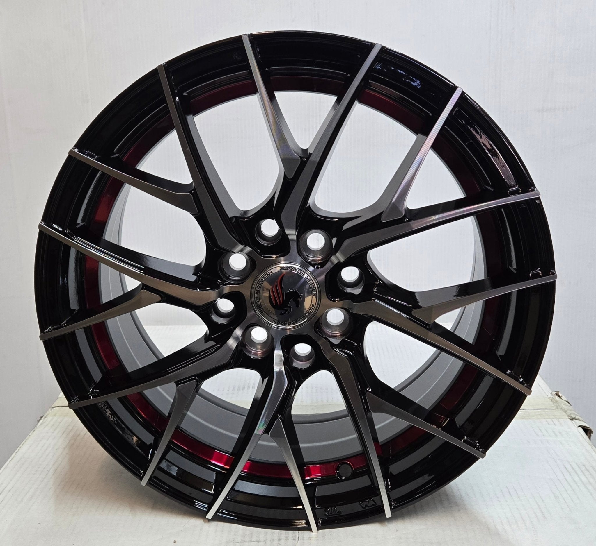 PEGASUS D557 15X7.0 4X100 4X114.3 PIANO BLACK RED UNDER - CUT - Gun Hill Tire House (WTW - WHOLESALE TIRES & WHEELS)