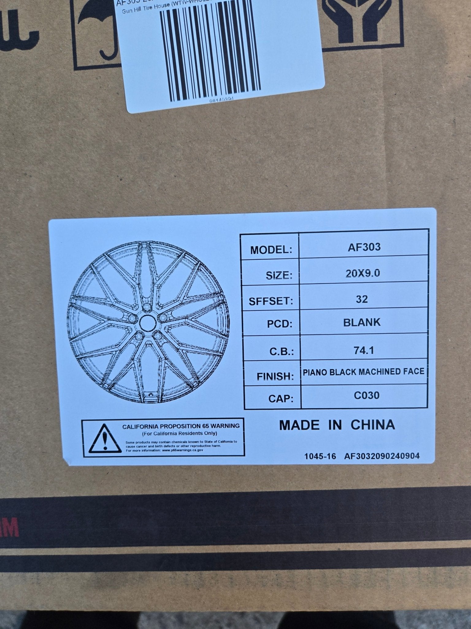 AF303 20x9.0 BLANK PIANO BLACK MACHINED