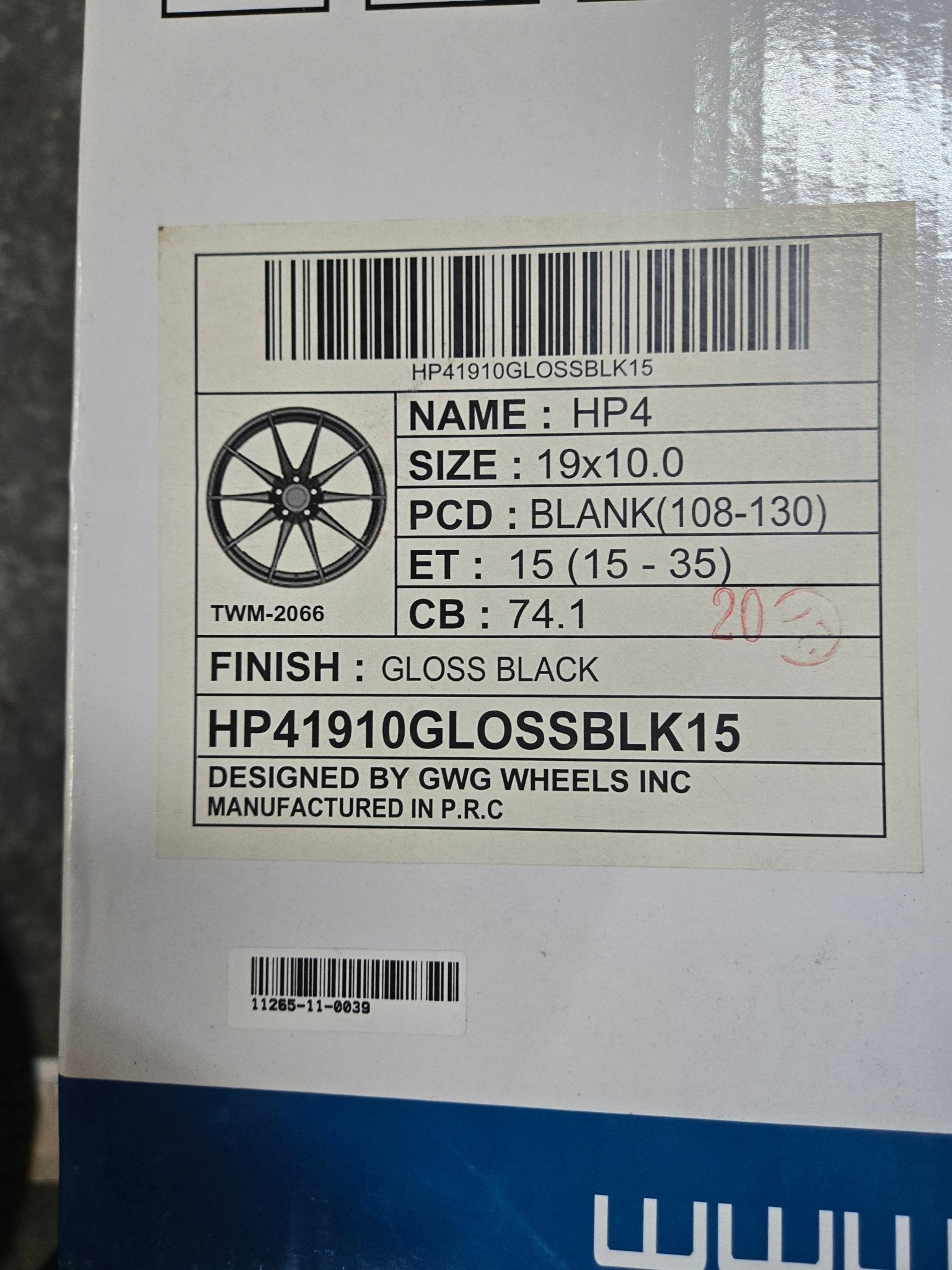 GWG HP4 19X10.0 BLANK GLOSS BLACK - Gun Hill Tire House (WTW - WHOLESALE TIRES & WHEELS)